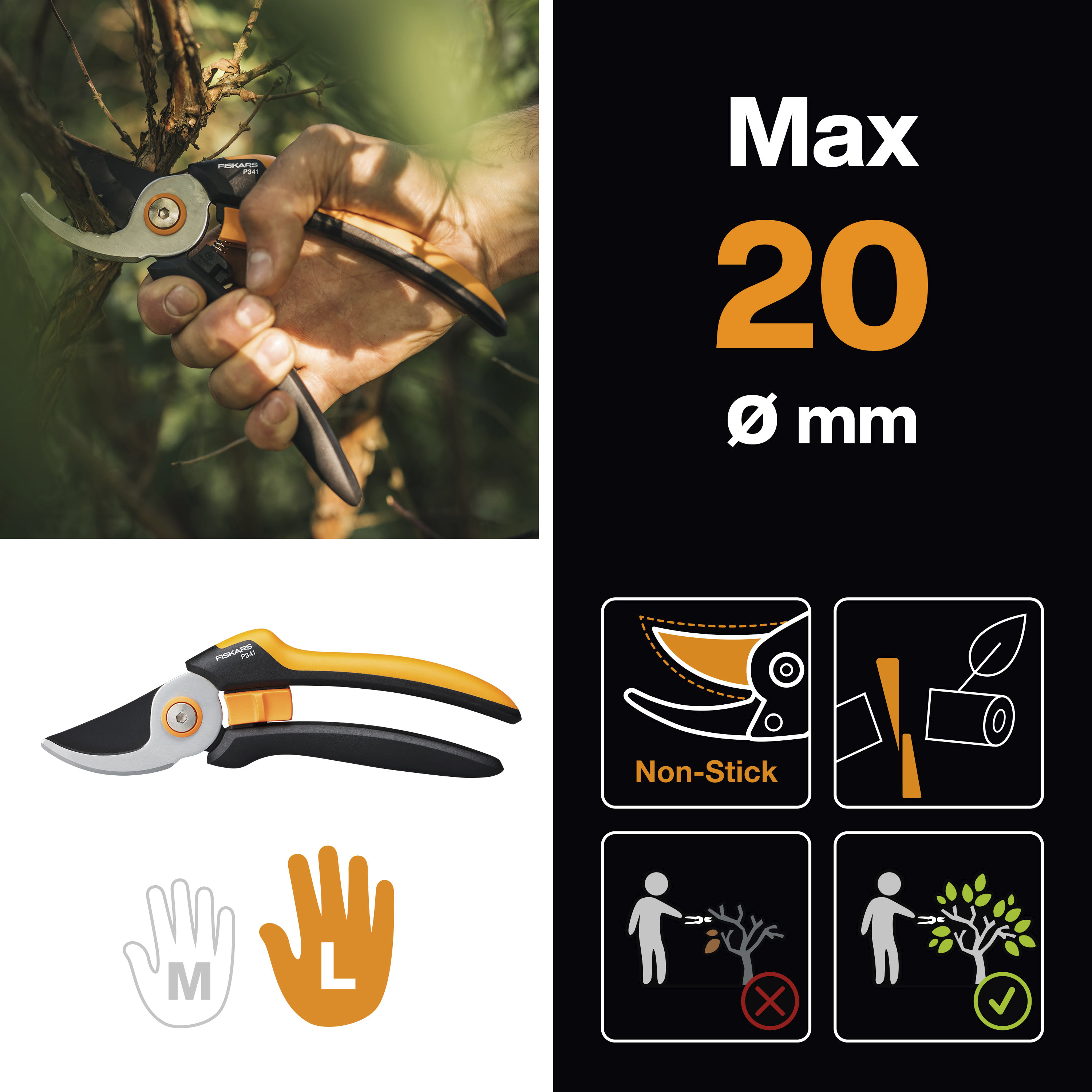 Voir la diapositive 5 : FISKARS Sécateur à lame franche - Coupe de 20mm - SOLID