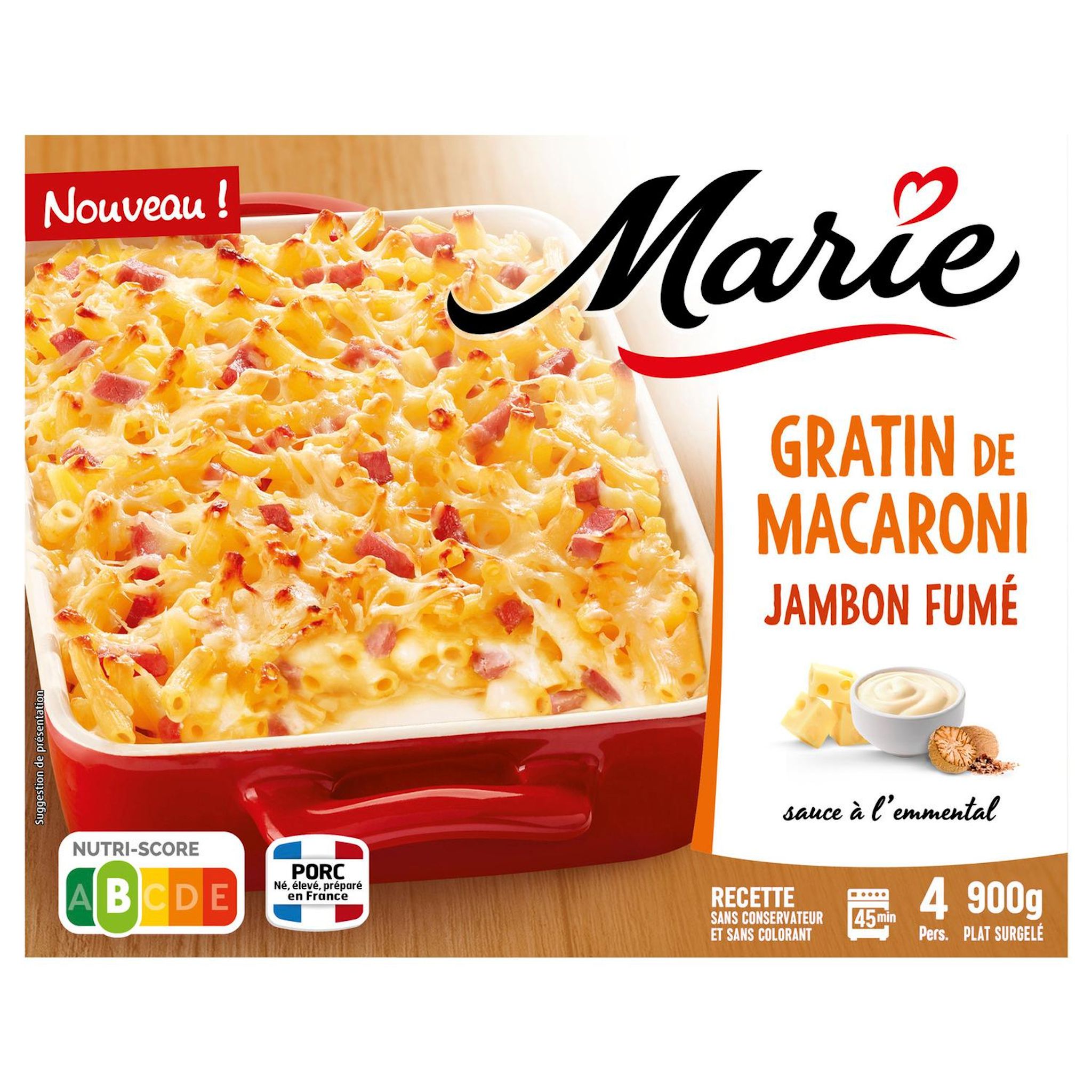 MARIE Gratin de macaroni jambon fumé 4 parts 900g