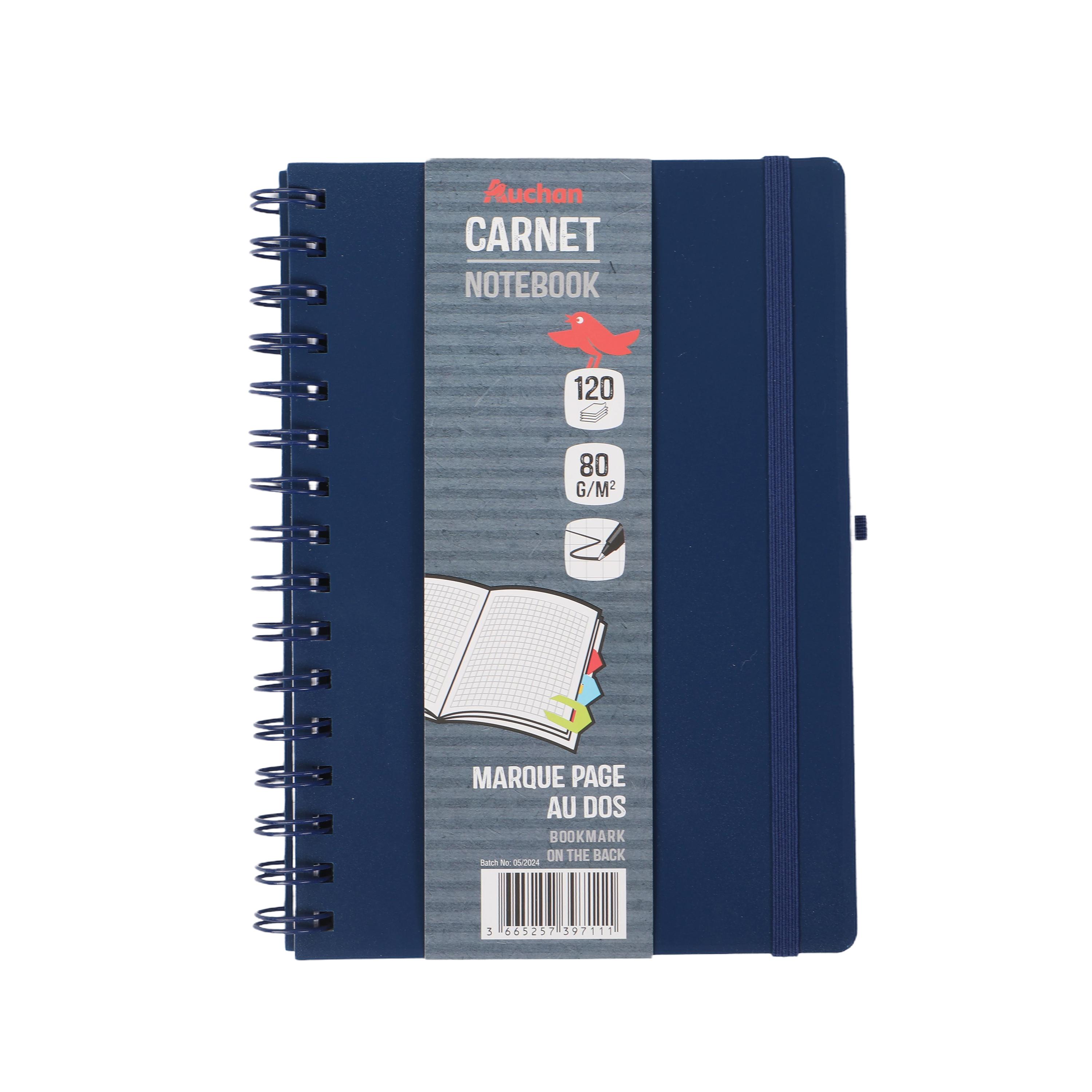 AUCHAN Carnet Spirale A5 120 feuilles Petits carreaux 80g