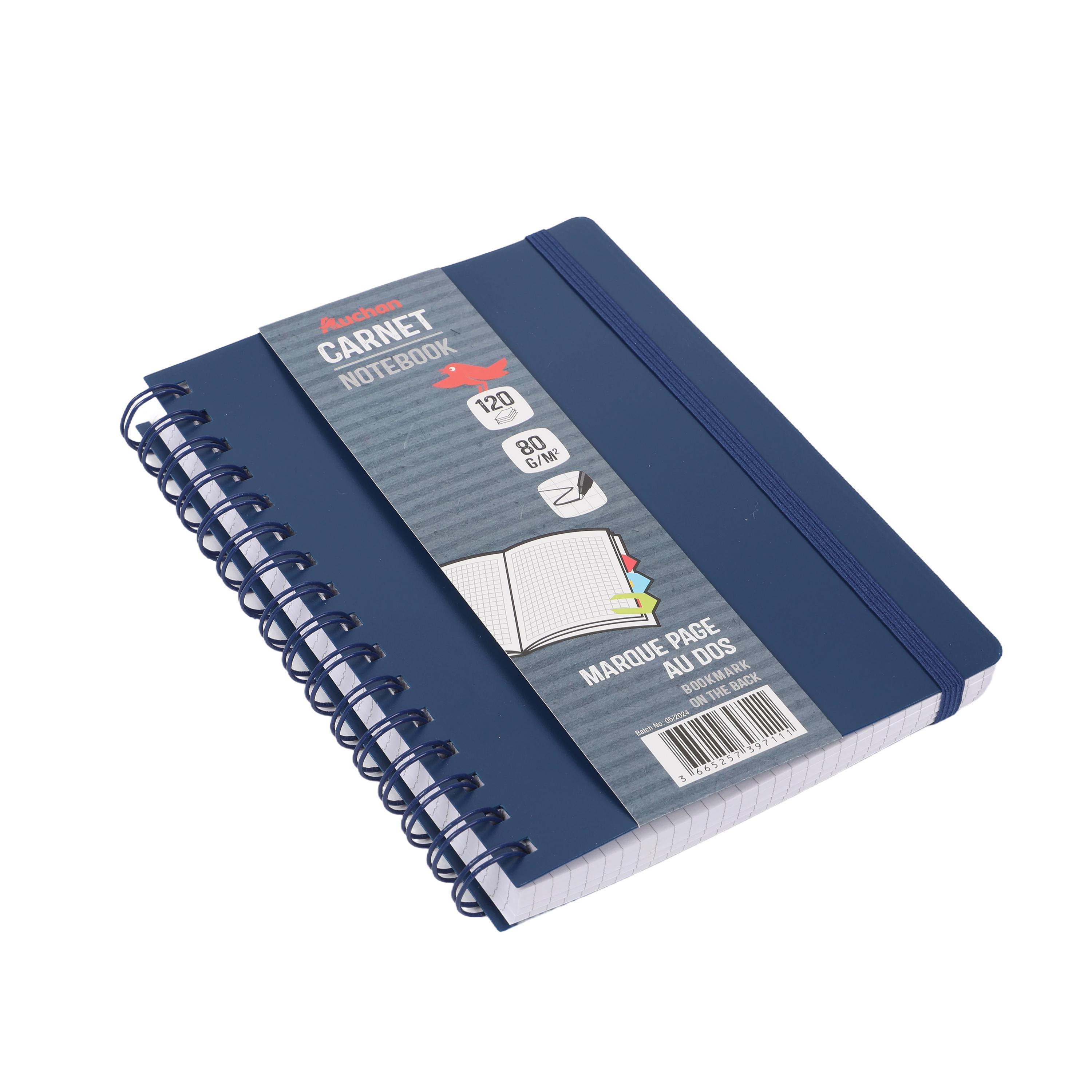 Voir la diapositive 2 : AUCHAN Carnet Spirale A5 120 feuilles Petits carreaux 80g