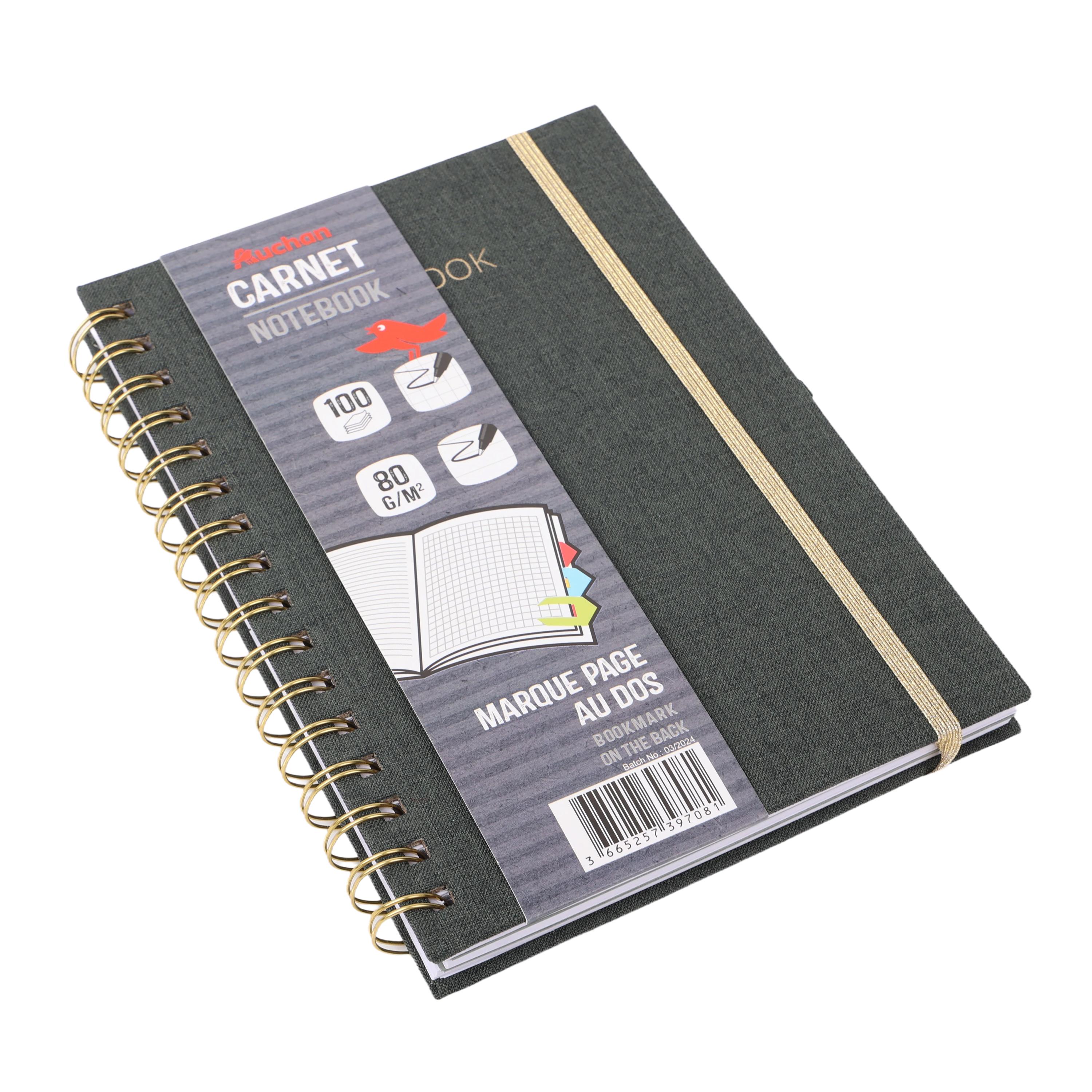 Voir la diapositive 2 : AUCHAN Carnet à Spirale A5 100 pages Couverture en tissu Mix Ligne carré 80g