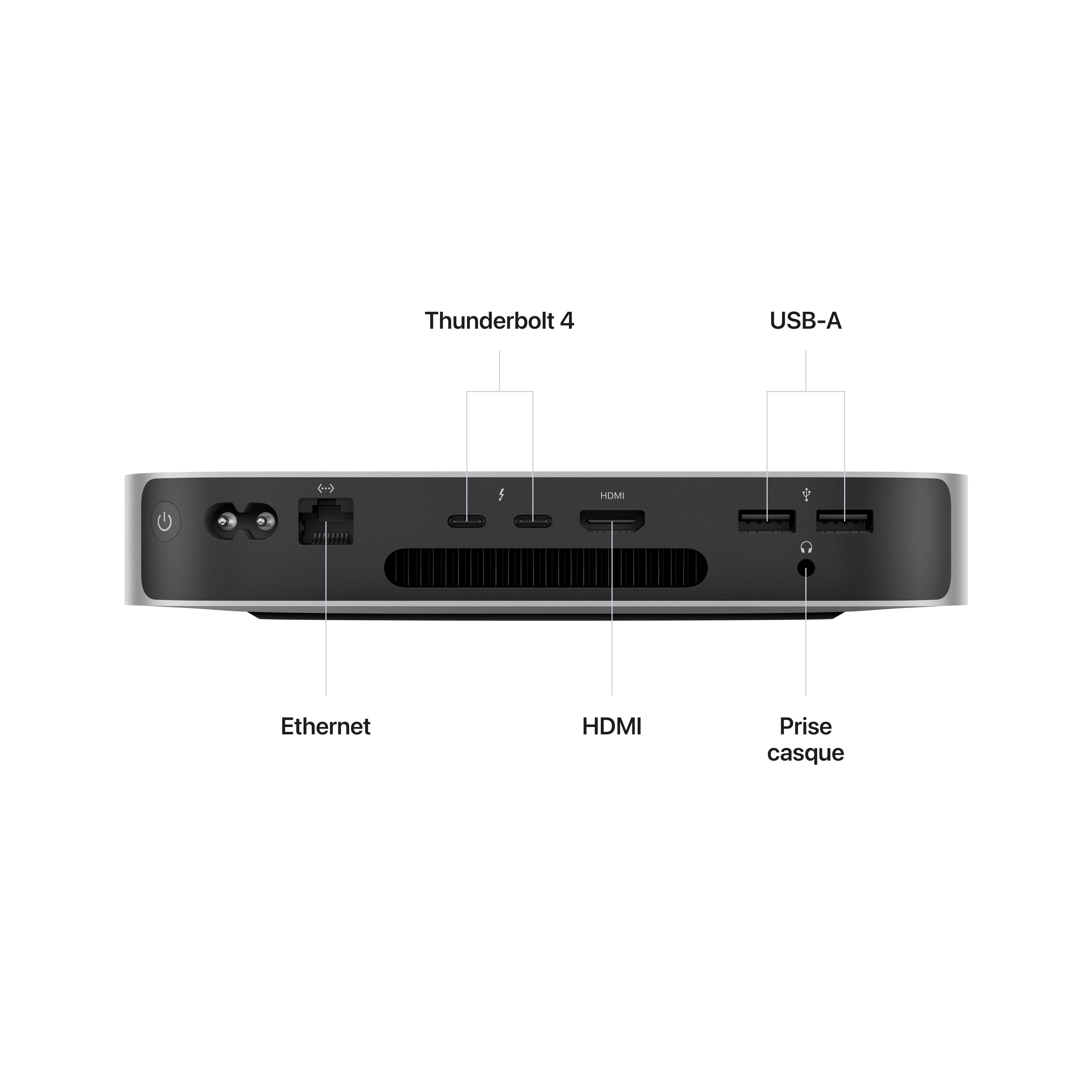 Voir la diapositive 7 : APPLE Ordinateur Apple Mac Mini 256 Go SSD 8 Go RAM Puce Apple M2 CPU 8 coeurs GPU 10 coeurs - Argent