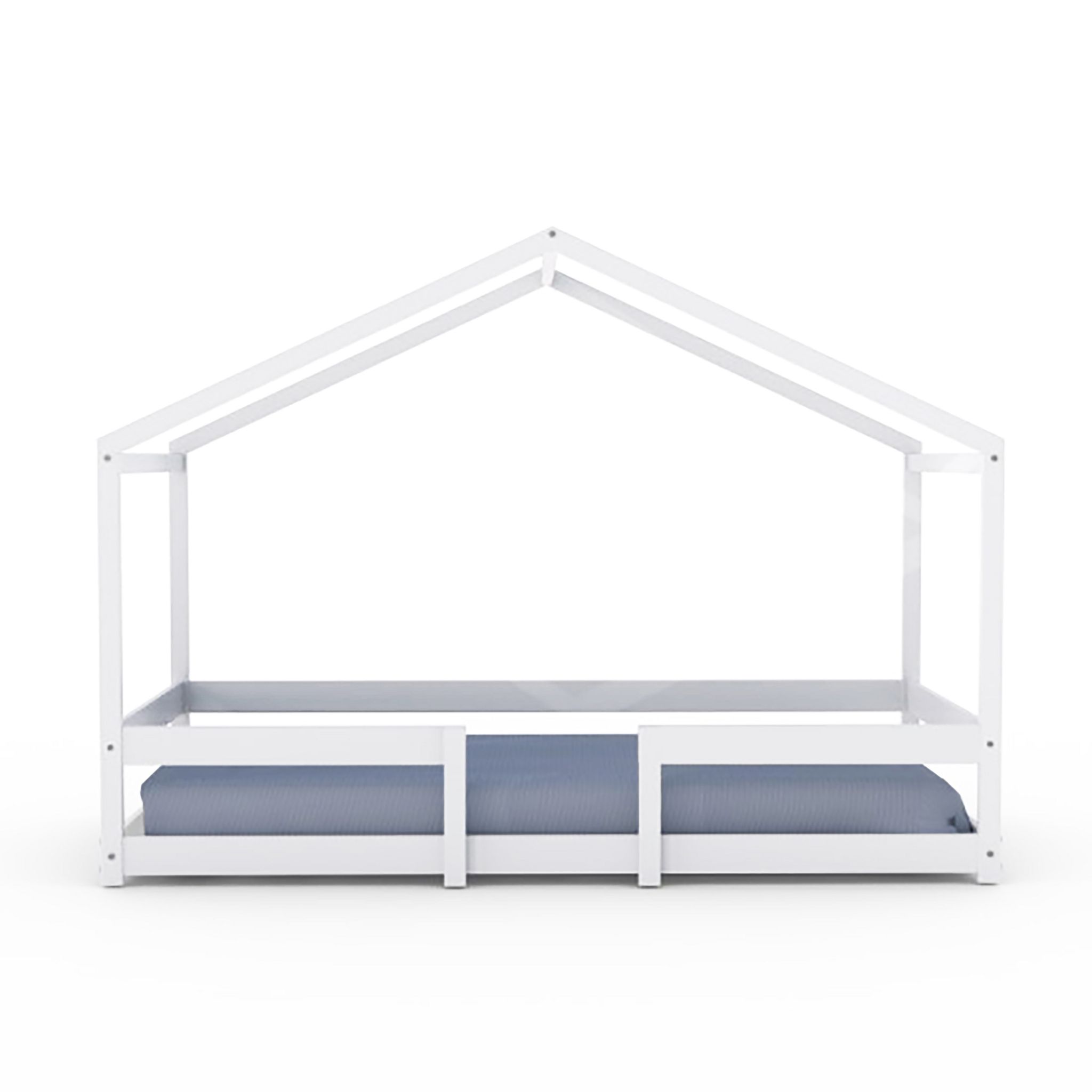 Voir la diapositive 2 : Lit cabane 90x190 cm en bois massif avec sommier et barrière de protection FLORIDA
