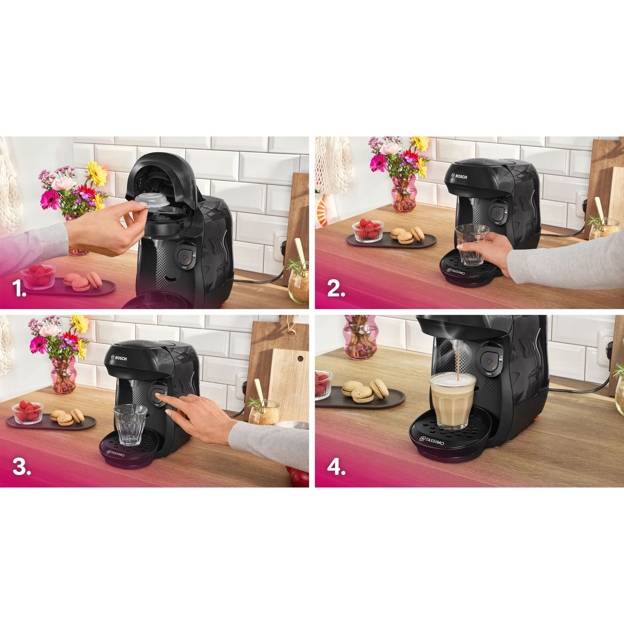 Voir la diapositive 10 : BOSCH Cafetière à dosette expresso Tassimo Happy TAS1002N6 - Noir