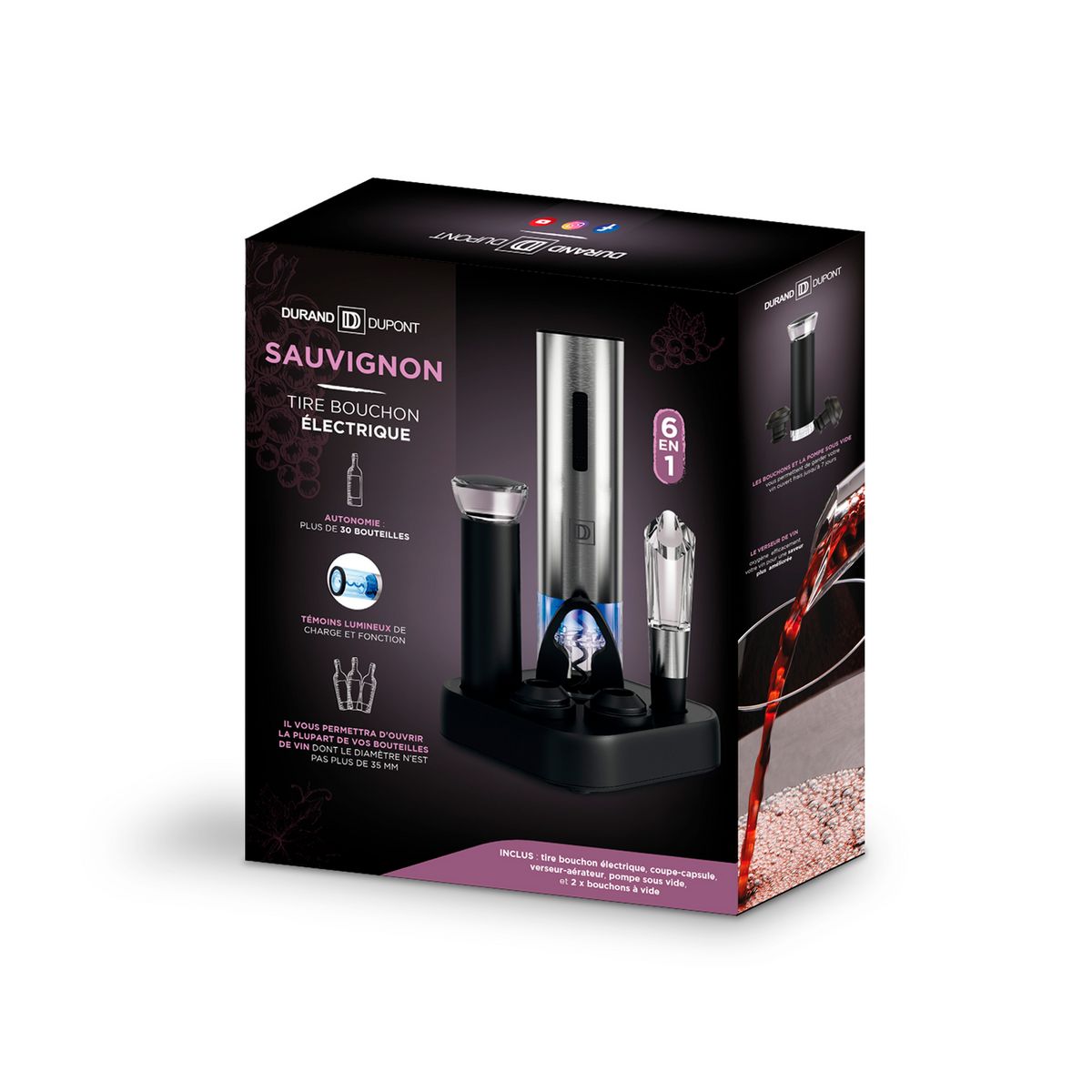 DURAND DUPONT Tire bouchon électrique 6 en 1 SAUVIGNON - Noir