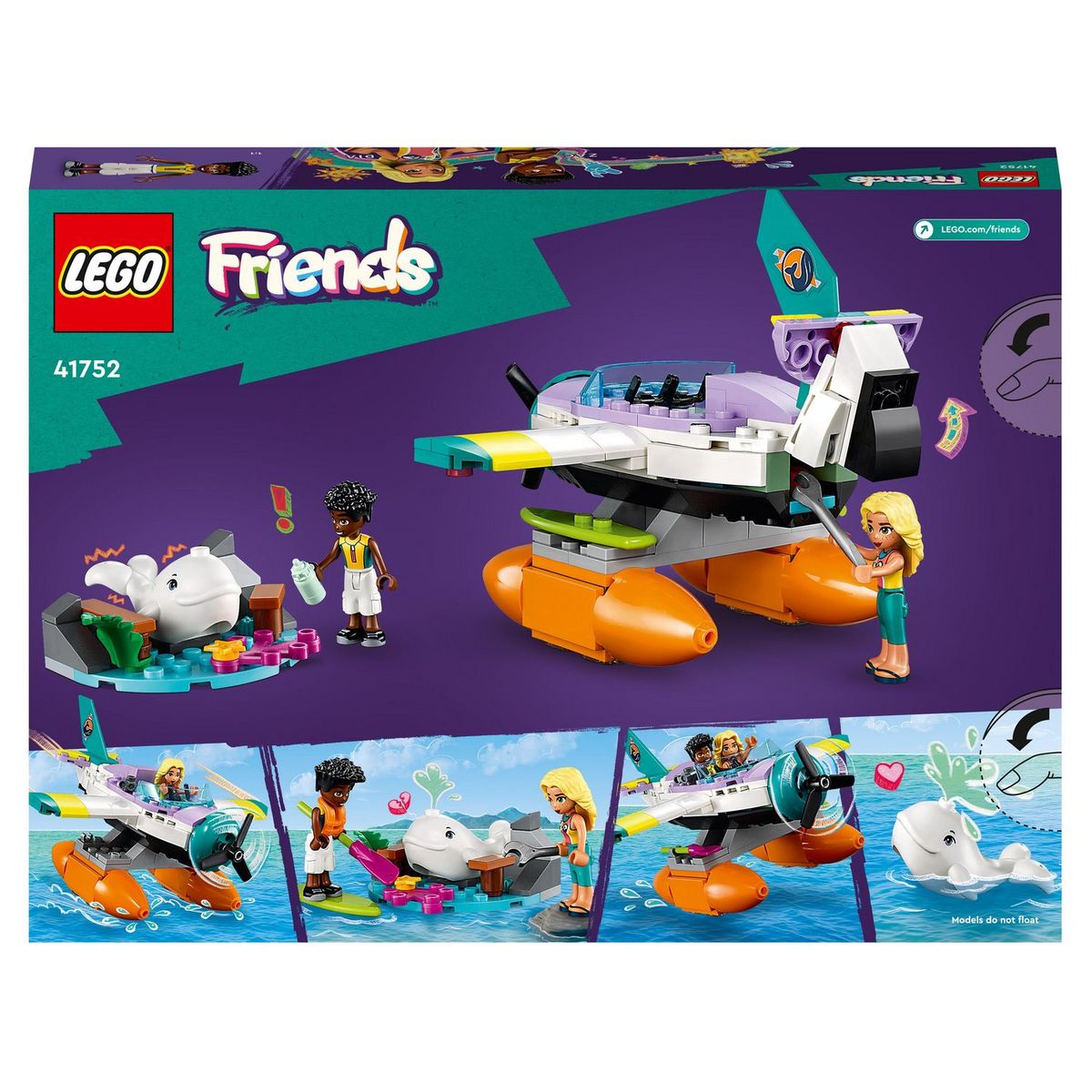 LEGO Friends 41752 - L'Hydravion de Secours en Mer, Jouet de Soin des Animaux, avec Avion, Figurine Baleine et Mini-Poupées