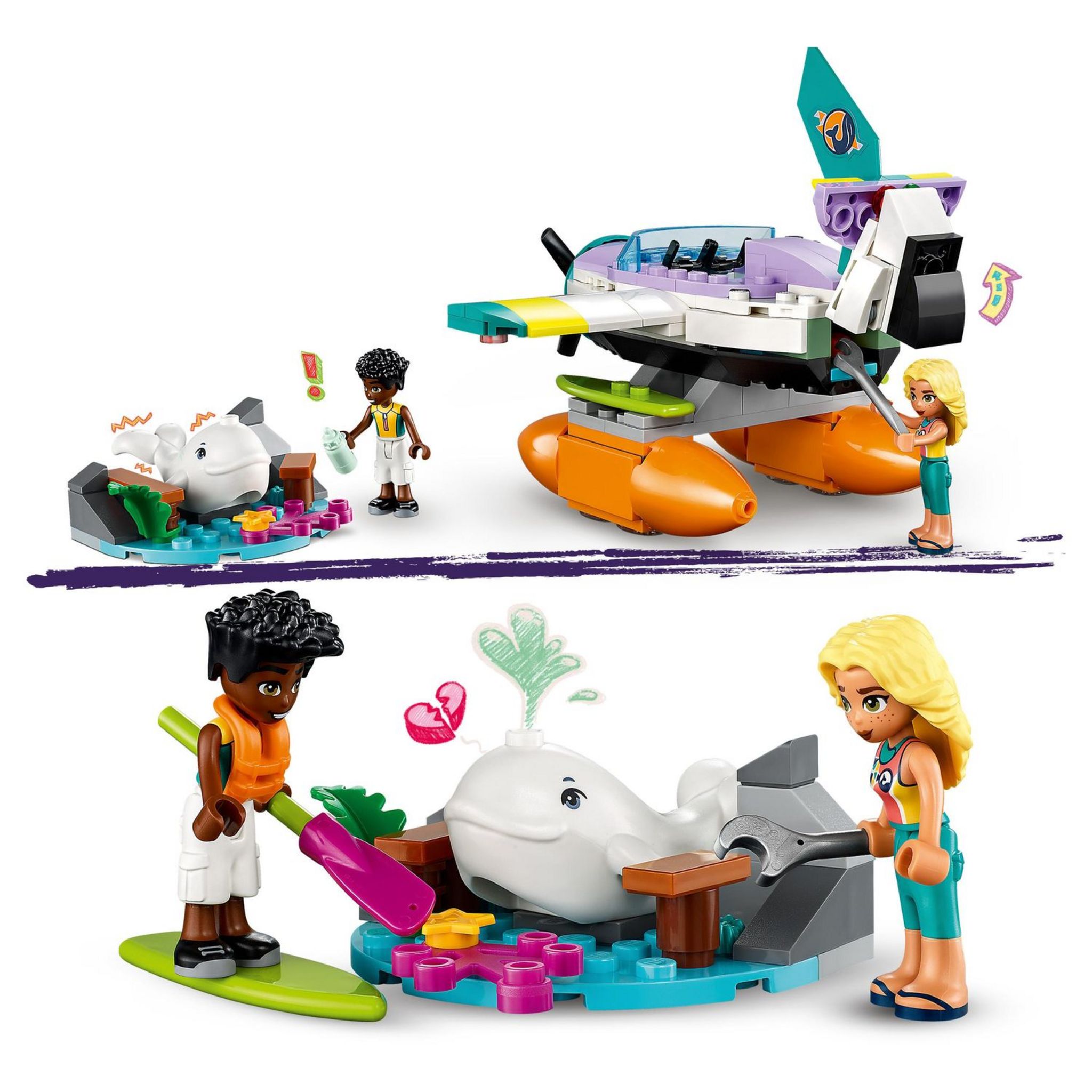 Voir la diapositive 5 : LEGO Friends 41752 - L'Hydravion de Secours en Mer, Jouet de Soin des Animaux, avec Avion, Figurine Baleine et Mini-Poupées