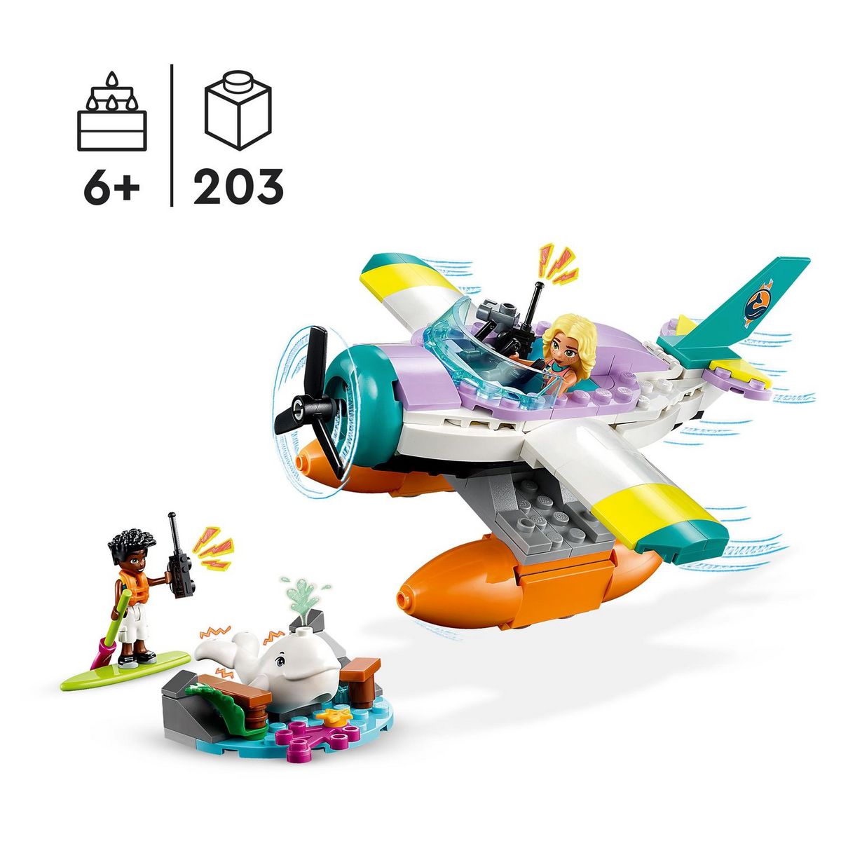 LEGO Friends 41752 - L'Hydravion de Secours en Mer, Jouet de Soin des Animaux, avec Avion, Figurine Baleine et Mini-Poupées