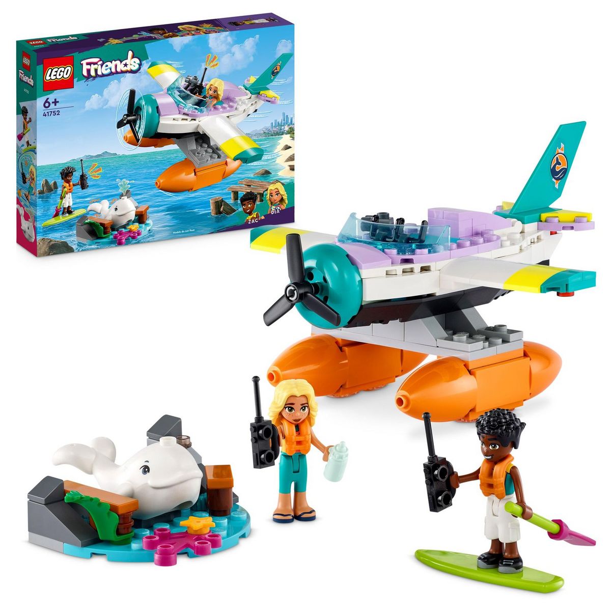 LEGO Friends 41752 - L'Hydravion de Secours en Mer, Jouet de Soin des Animaux, avec Avion, Figurine Baleine et Mini-Poupées