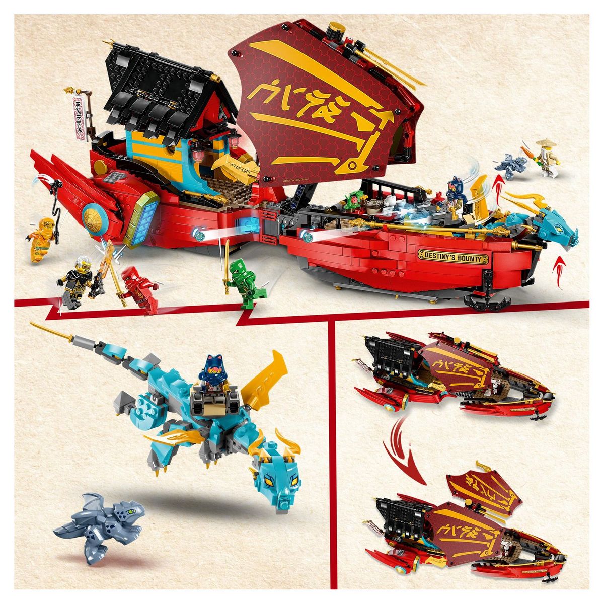 LEGO NINJAGO 71797 - Le QG des Ninjas - La Course Contre la Montre, Jouet de Construction Ninja pour Enfants avec 2 Figurines Dragon et 6 Minifigurines