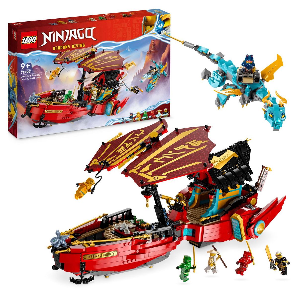 LEGO NINJAGO 71797 - Le QG des Ninjas - La Course Contre la Montre, Jouet de Construction Ninja pour Enfants avec 2 Figurines Dragon et 6 Minifigurines
