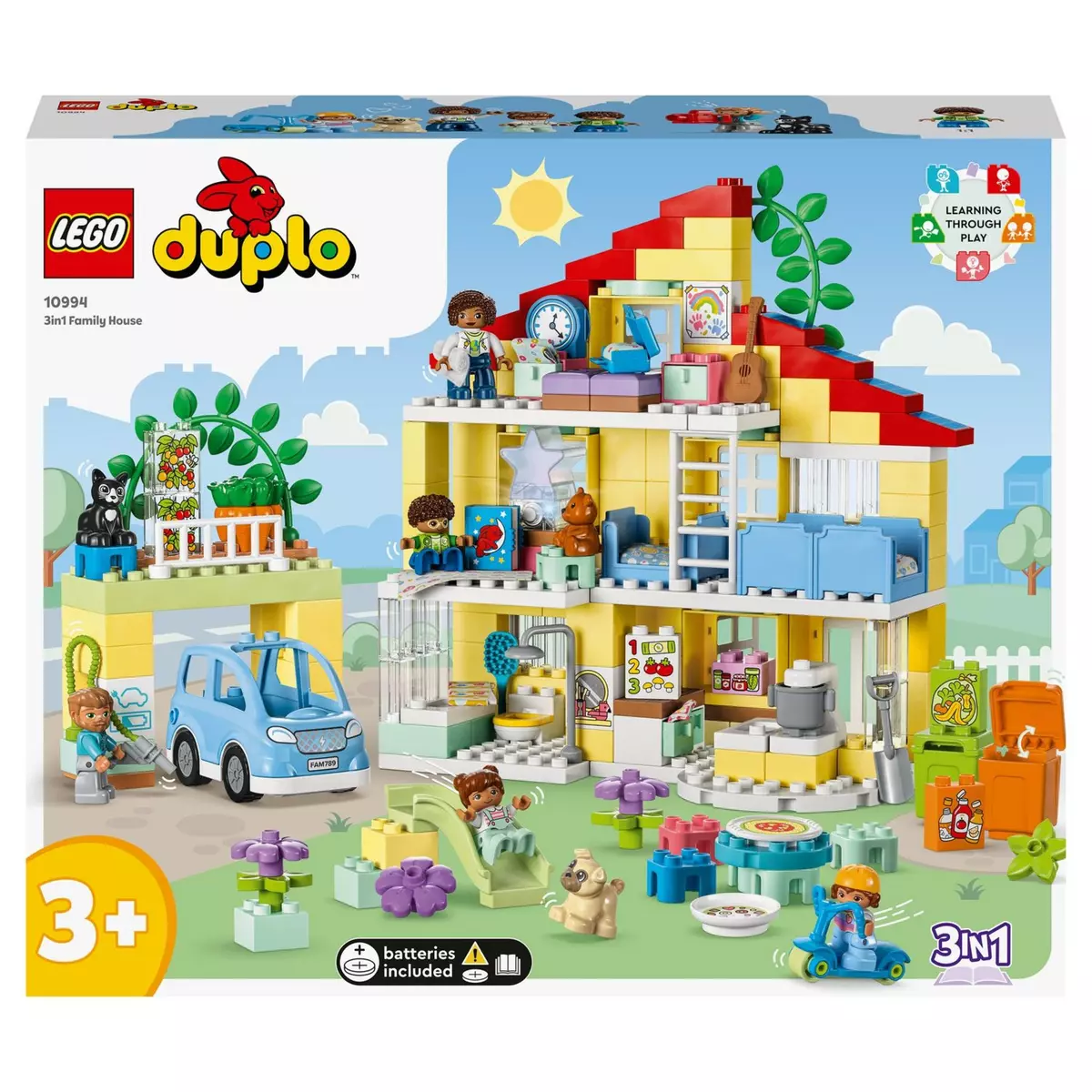 LEGO DUPLO 10994 - Ma Ville La Maison Familiale 3-en-1, Maison de Poupées en Briques avec Voiture, 5 Figurines, 2 Animaux et Lampe