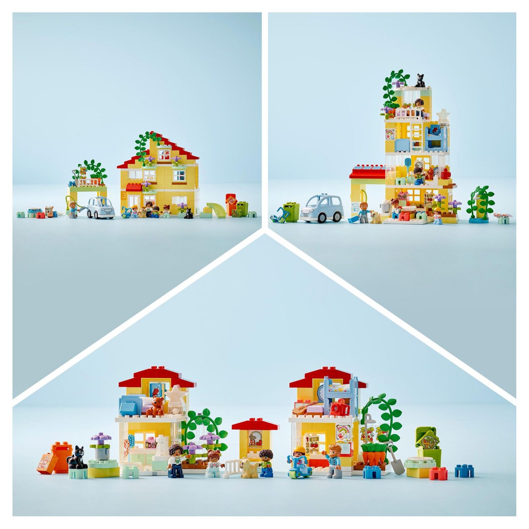 Voir la diapositive 4 : LEGO DUPLO 10994 - Ma Ville La Maison Familiale 3-en-1, Maison de Poupées en Briques avec Voiture, 5 Figurines, 2 Animaux et Lampe