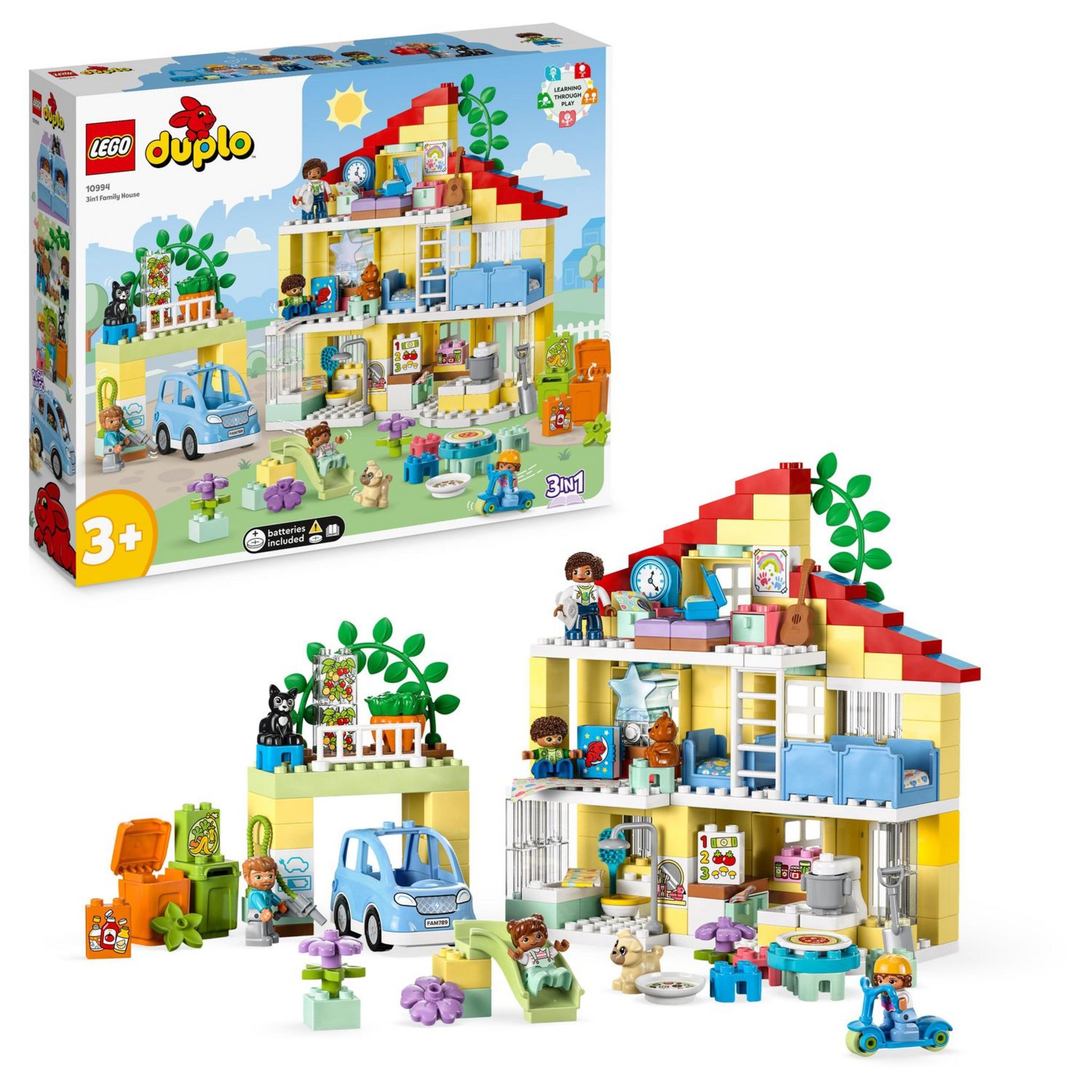 Voir la diapositive 9 : LEGO DUPLO 10994 - Ma Ville La Maison Familiale 3-en-1, Maison de Poupées en Briques avec Voiture, 5 Figurines, 2 Animaux et Lampe
