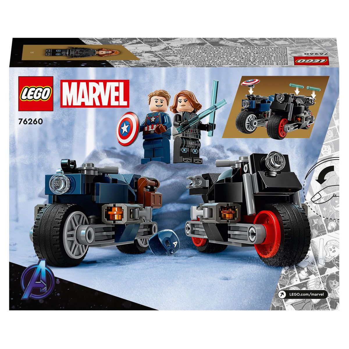 LEGO Marvel 76260 - Les Motos de Black Widow et de Captain America, Set Avengers L'Ère d'Ultron avec 2 Jouet de Motos, Super-Héros pour Enfants