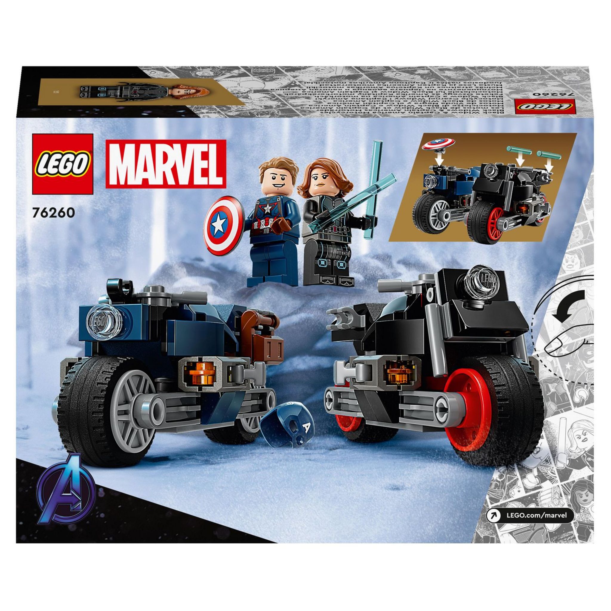Voir la diapositive 2 : LEGO Marvel 76260 - Les Motos de Black Widow et de Captain America, Set Avengers L'Ère d'Ultron avec 2 Jouet de Motos, Super-Héros pour Enfants