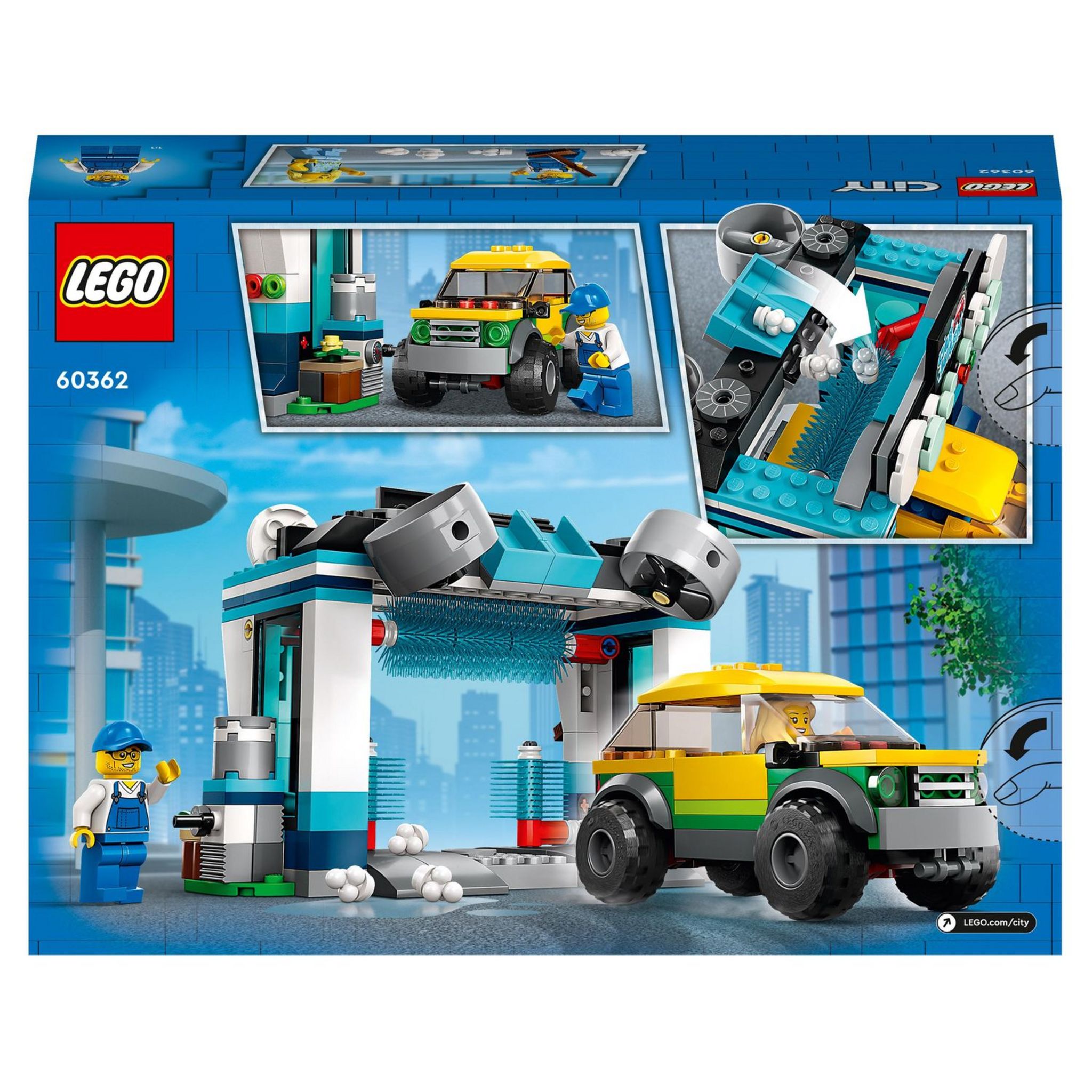 Voir la diapositive 2 : LEGO City 60362 - La Station de Lavage, Jouet pour Enfants Dès 6 Ans, Garçons, Filles, Set avec Brosses à Laver Rotatives, Voiture et 2 Minifigurines