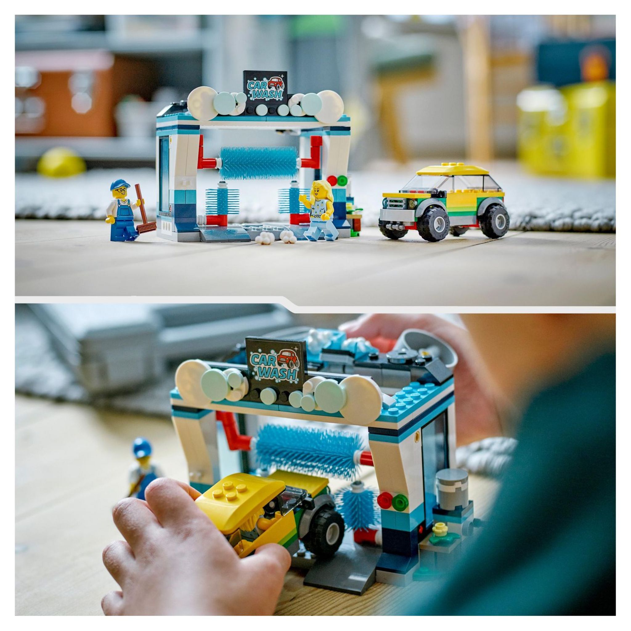 Voir la diapositive 4 : LEGO City 60362 - La Station de Lavage, Jouet pour Enfants Dès 6 Ans, Garçons, Filles, Set avec Brosses à Laver Rotatives, Voiture et 2 Minifigurines
