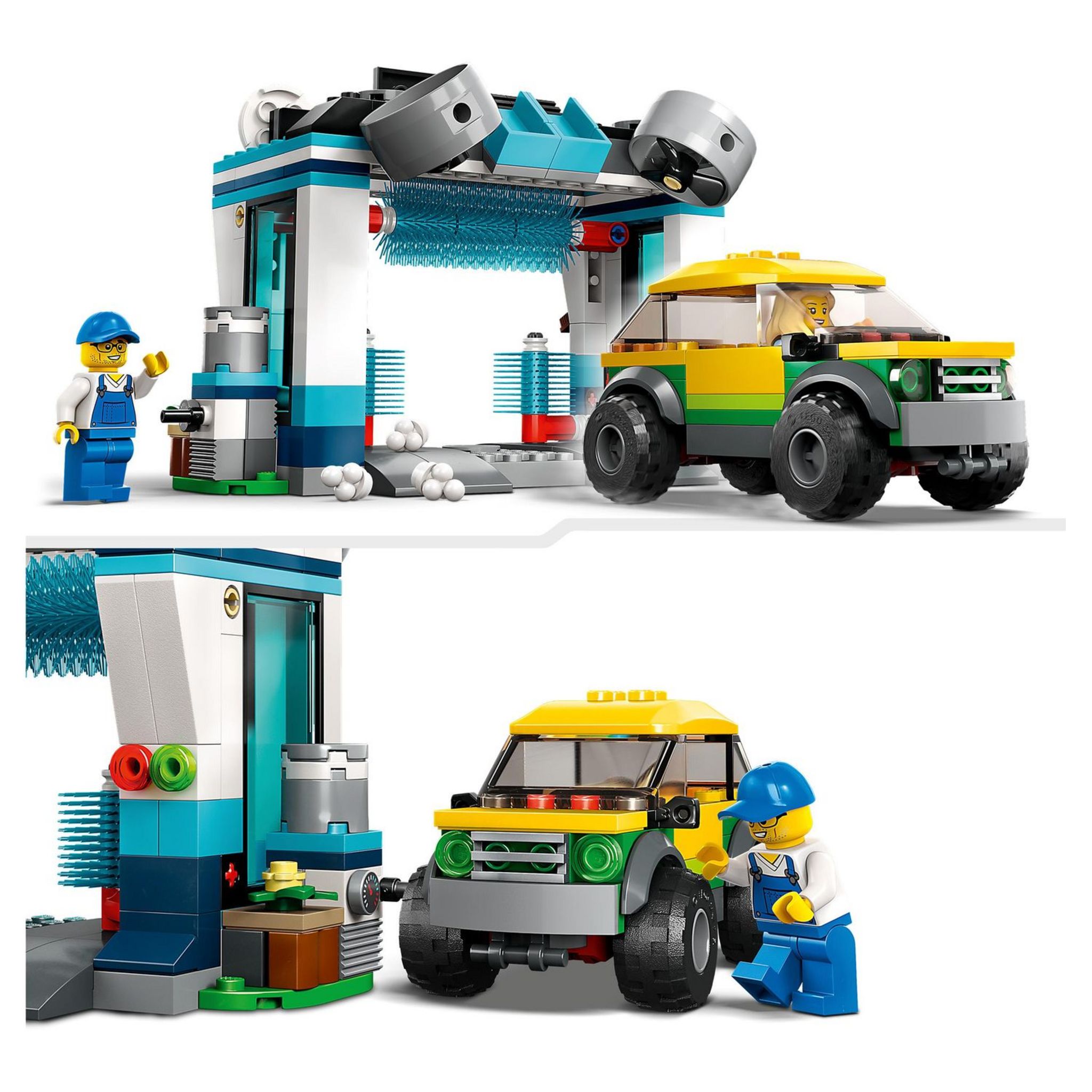 Voir la diapositive 6 : LEGO City 60362 - La Station de Lavage, Jouet pour Enfants Dès 6 Ans, Garçons, Filles, Set avec Brosses à Laver Rotatives, Voiture et 2 Minifigurines