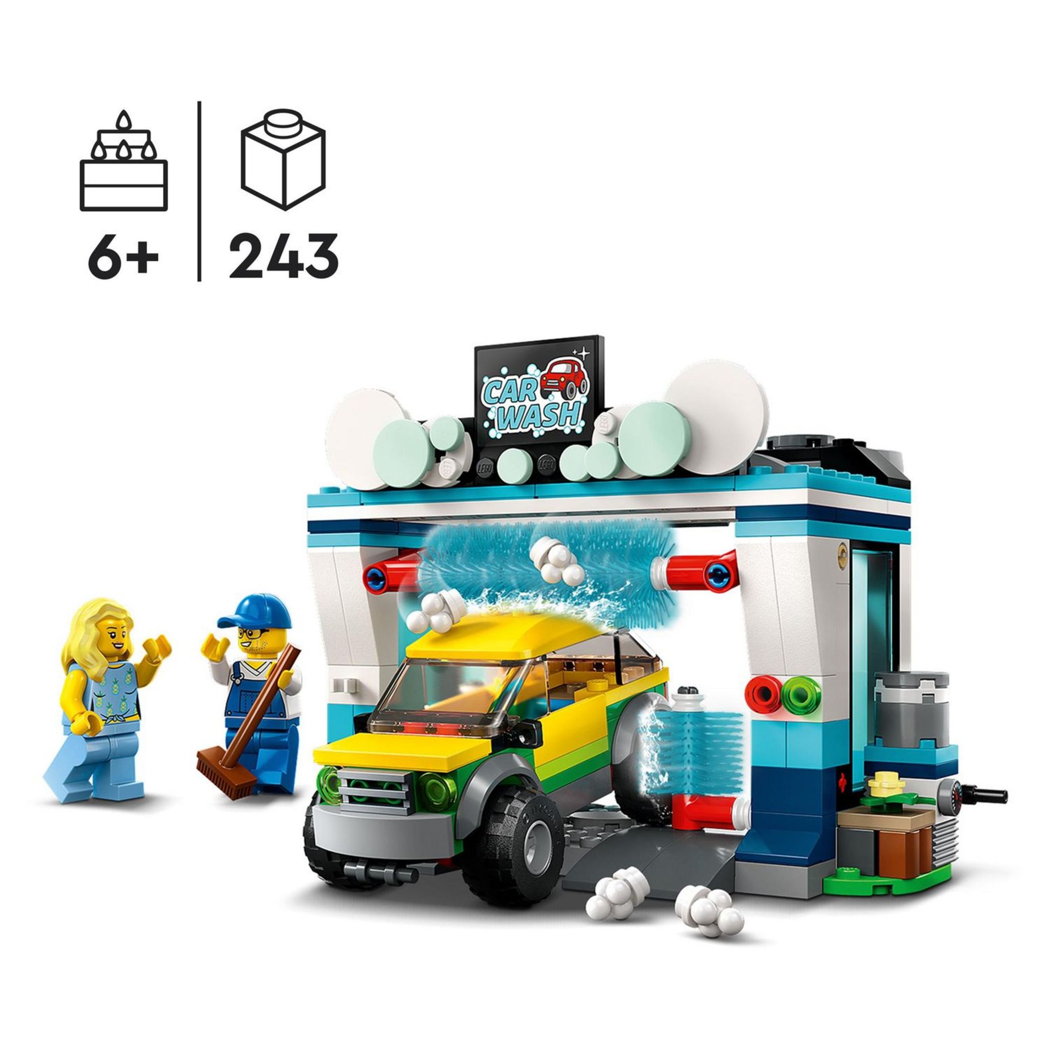 Voir la diapositive 7 : LEGO City 60362 - La Station de Lavage, Jouet pour Enfants Dès 6 Ans, Garçons, Filles, Set avec Brosses à Laver Rotatives, Voiture et 2 Minifigurines