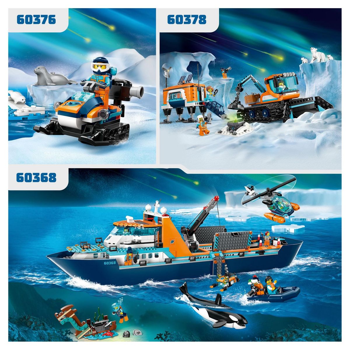 LEGO City 60376 - La Motoneige d'Exploration Arctique, Jouet de Construction de Véhicules avec Figurines de Phoques et Minifigurine d'Explorateur