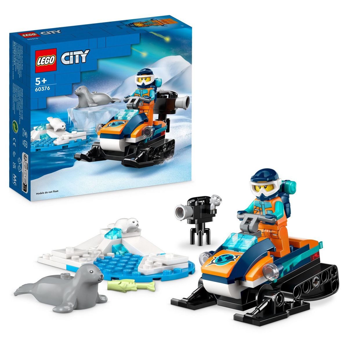 LEGO City 60376 - La Motoneige d'Exploration Arctique, Jouet de Construction de Véhicules avec Figurines de Phoques et Minifigurine d'Explorateur