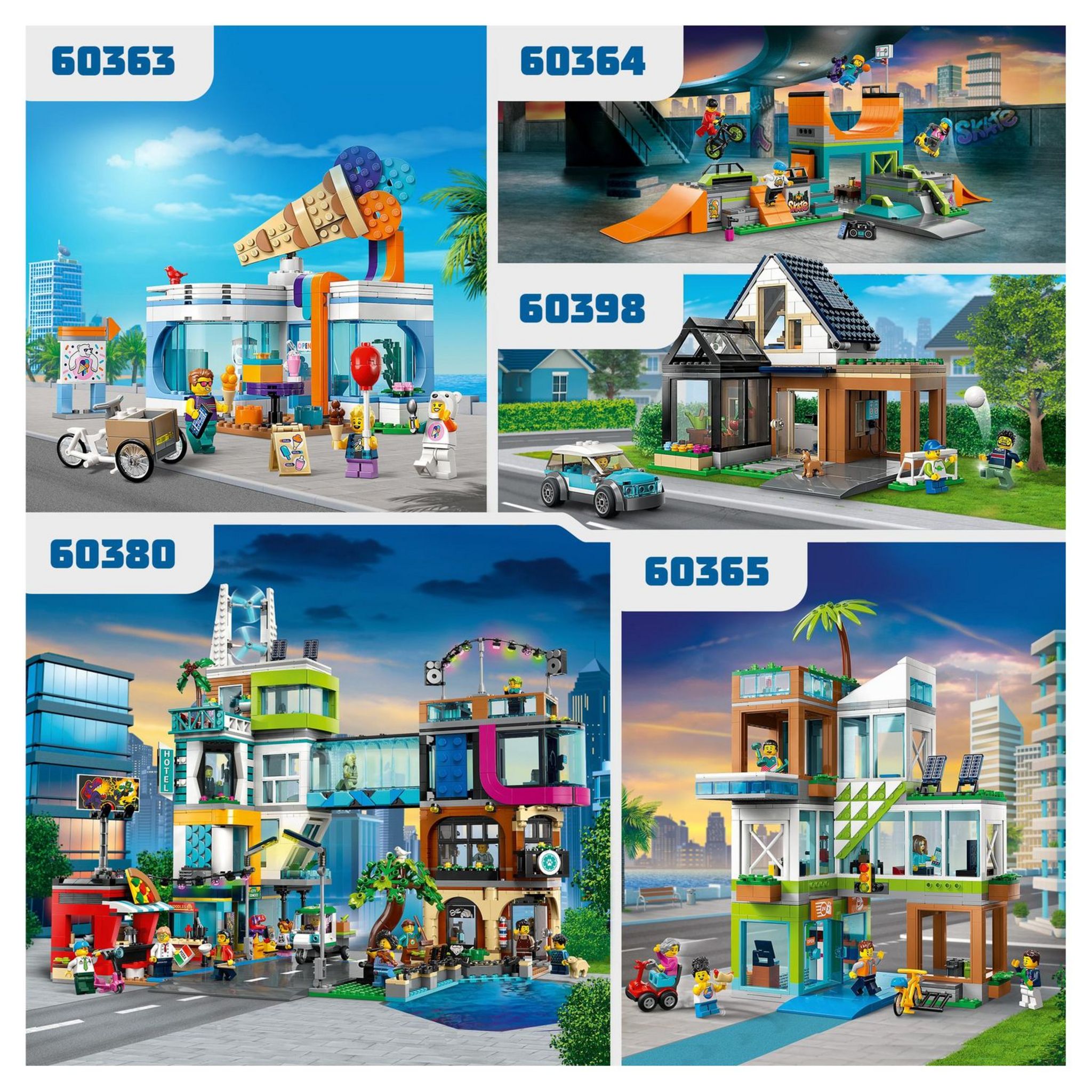 Voir la diapositive 4 : LEGO City 60380 - Le Centre-Ville, Jouet de Construction de Maquettes avec Salon de Coiffure, Vétérinaire, Hôtel et Discothèque avec Minifigurines et Plaques de Route