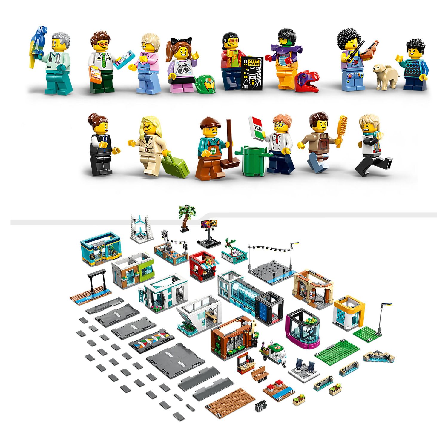 Voir la diapositive 5 : LEGO City 60380 - Le Centre-Ville, Jouet de Construction de Maquettes avec Salon de Coiffure, Vétérinaire, Hôtel et Discothèque avec Minifigurines et Plaques de Route