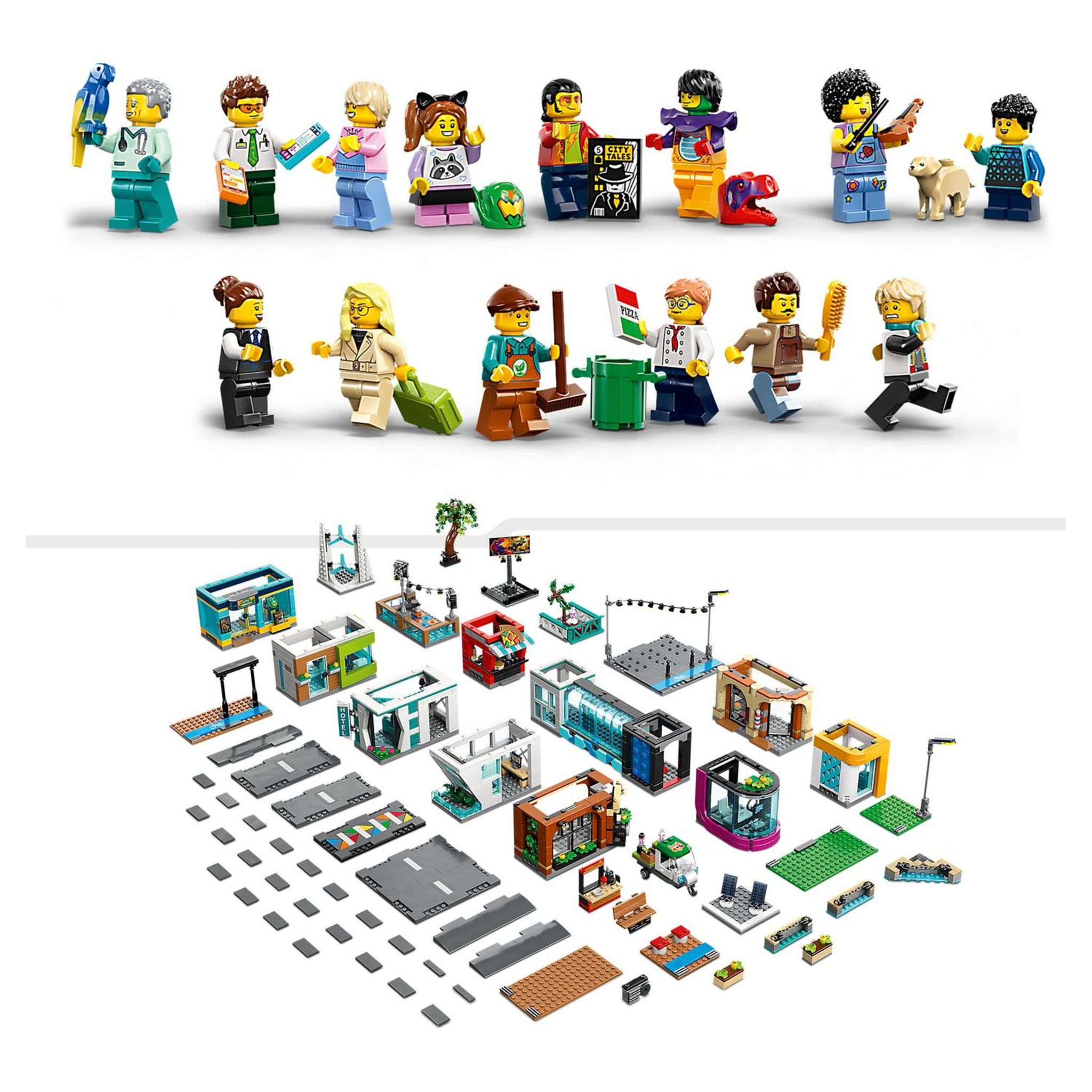 Voir la diapositive 5 : LEGO City 60380 - Le Centre-Ville, Jouet de Construction de Maquettes avec Salon de Coiffure, Vétérinaire, Hôtel et Discothèque avec Minifigurines et Plaques de Route