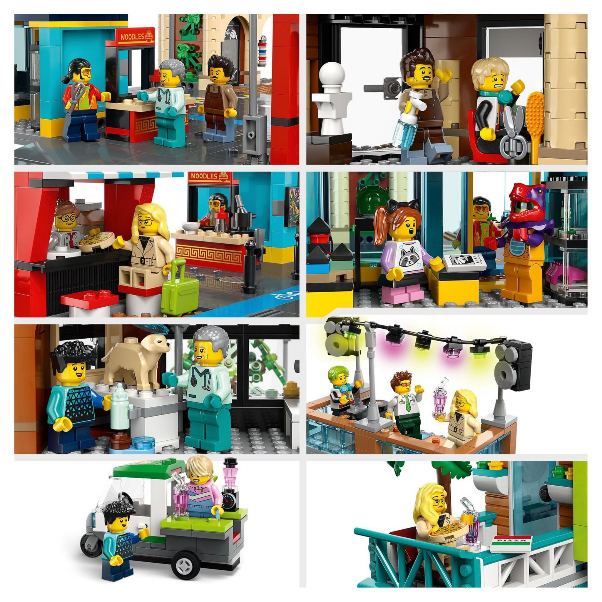 Voir la diapositive 6 : LEGO City 60380 - Le Centre-Ville, Jouet de Construction de Maquettes avec Salon de Coiffure, Vétérinaire, Hôtel et Discothèque avec Minifigurines et Plaques de Route