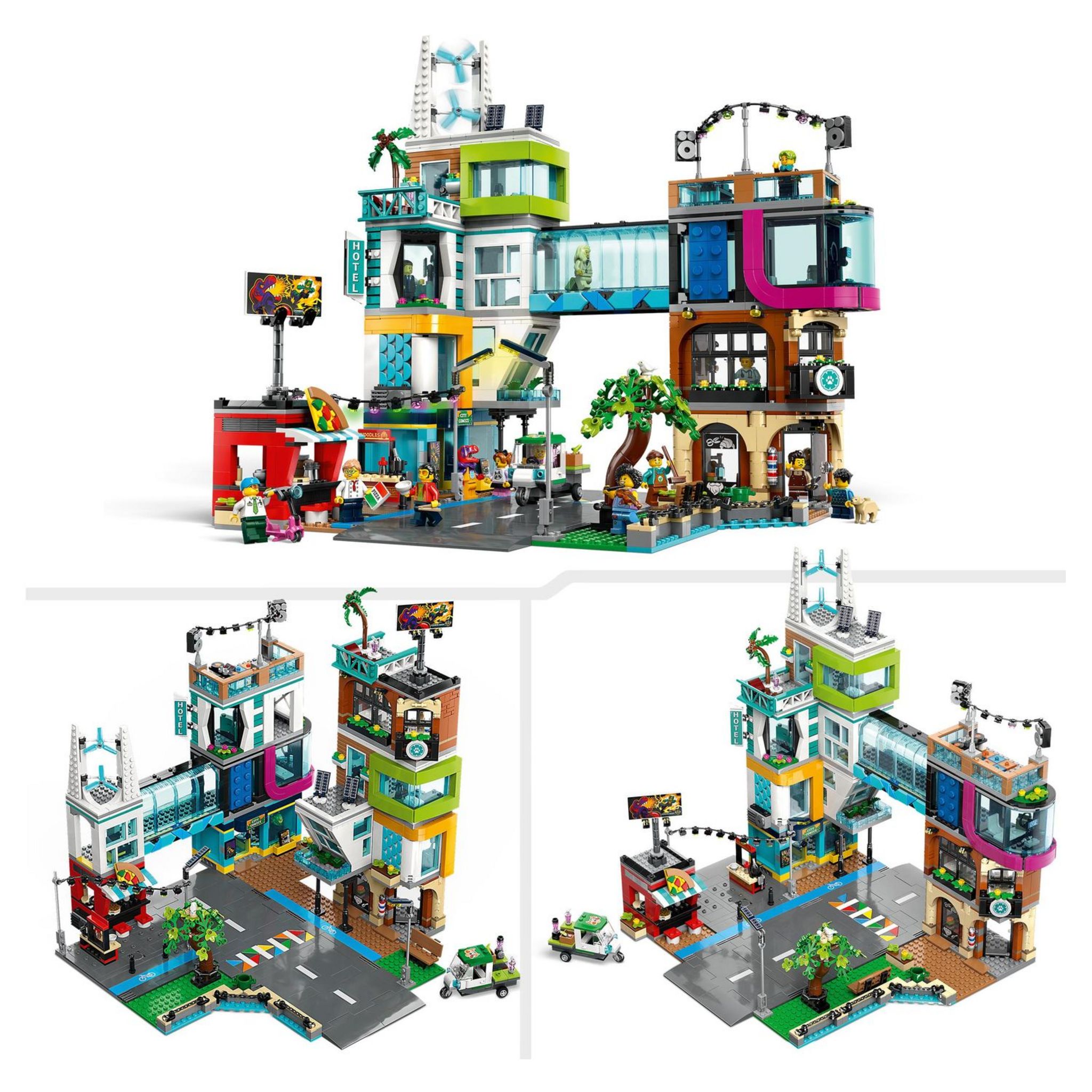 Voir la diapositive 7 : LEGO City 60380 - Le Centre-Ville, Jouet de Construction de Maquettes avec Salon de Coiffure, Vétérinaire, Hôtel et Discothèque avec Minifigurines et Plaques de Route