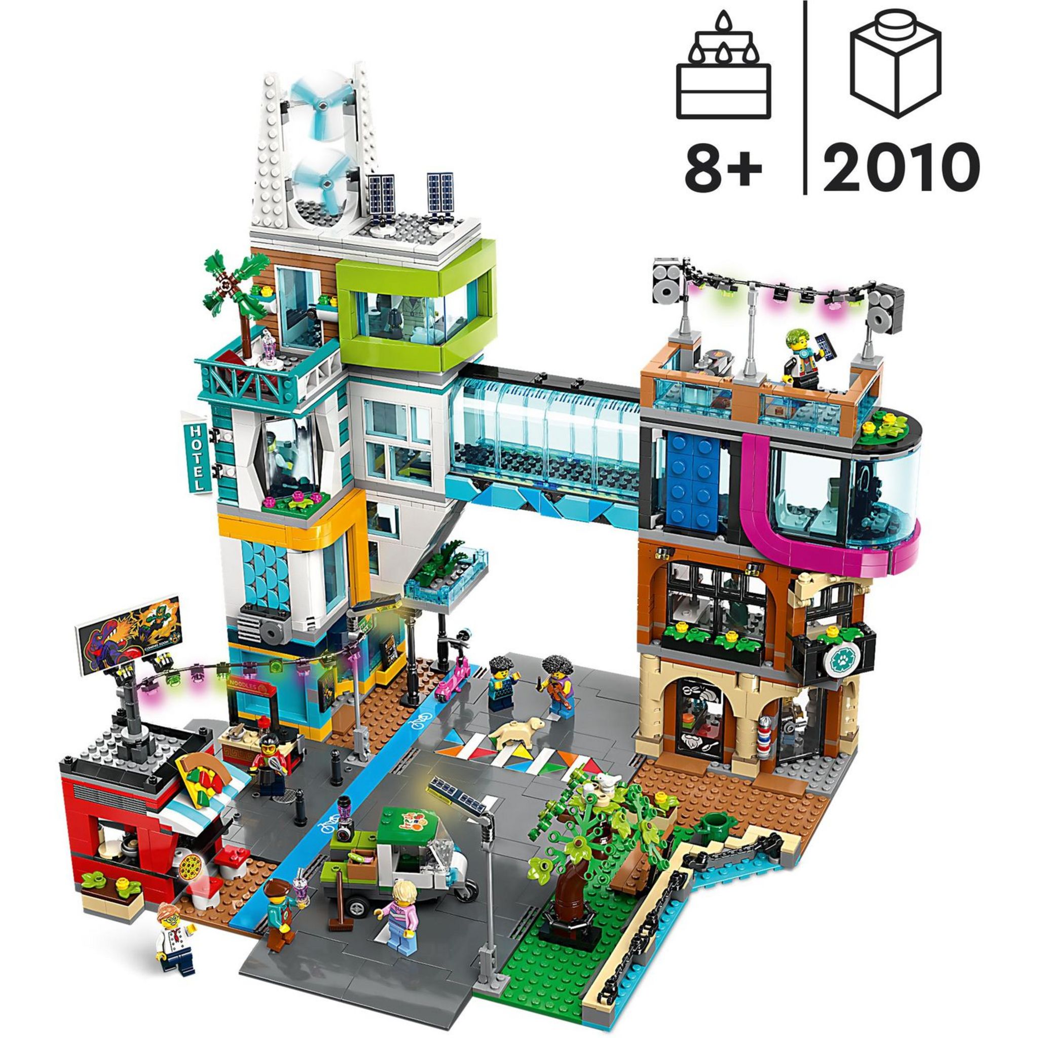 Voir la diapositive 8 : LEGO City 60380 - Le Centre-Ville, Jouet de Construction de Maquettes avec Salon de Coiffure, Vétérinaire, Hôtel et Discothèque avec Minifigurines et Plaques de Route