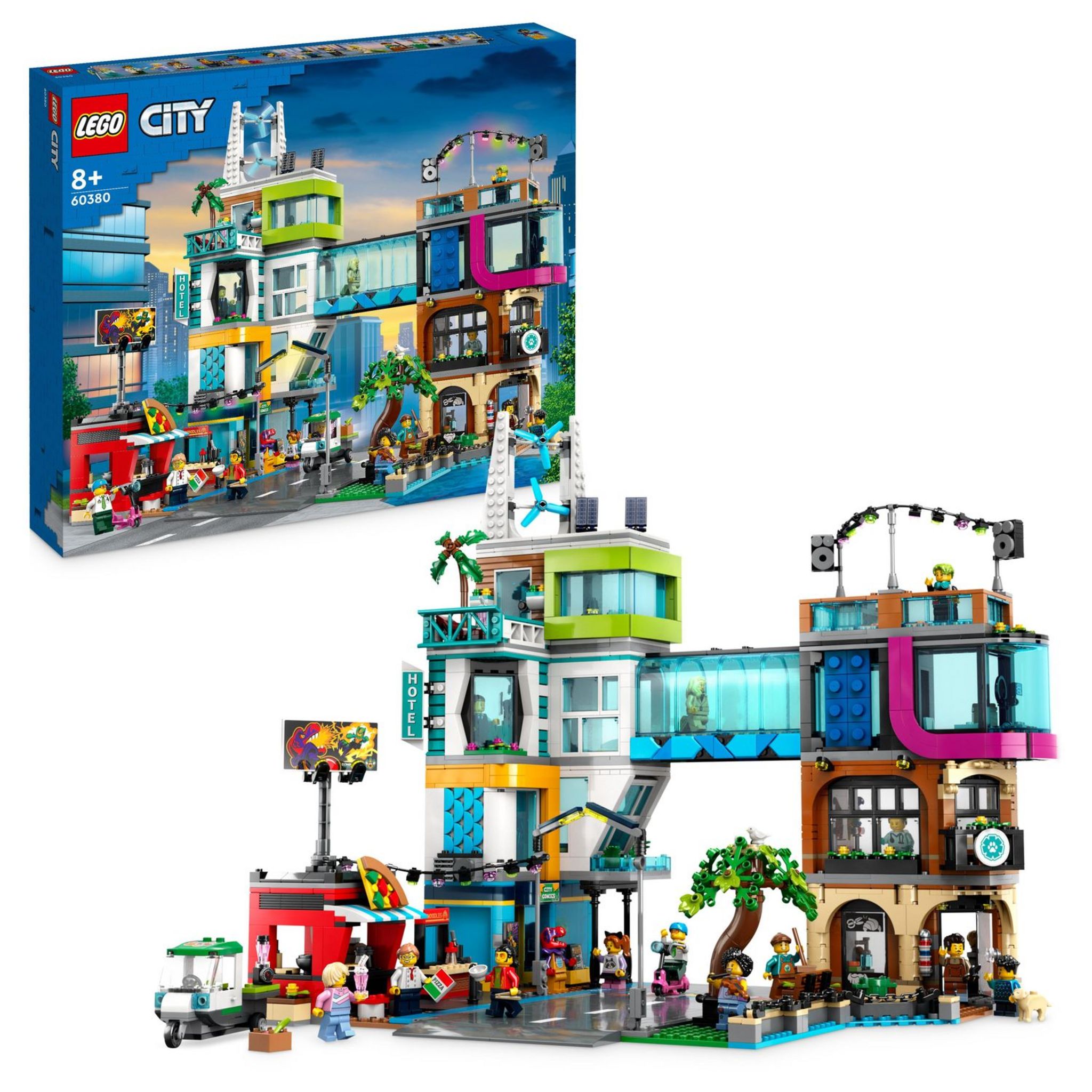 Voir la diapositive 10 : LEGO City 60380 - Le Centre-Ville, Jouet de Construction de Maquettes avec Salon de Coiffure, Vétérinaire, Hôtel et Discothèque avec Minifigurines et Plaques de Route