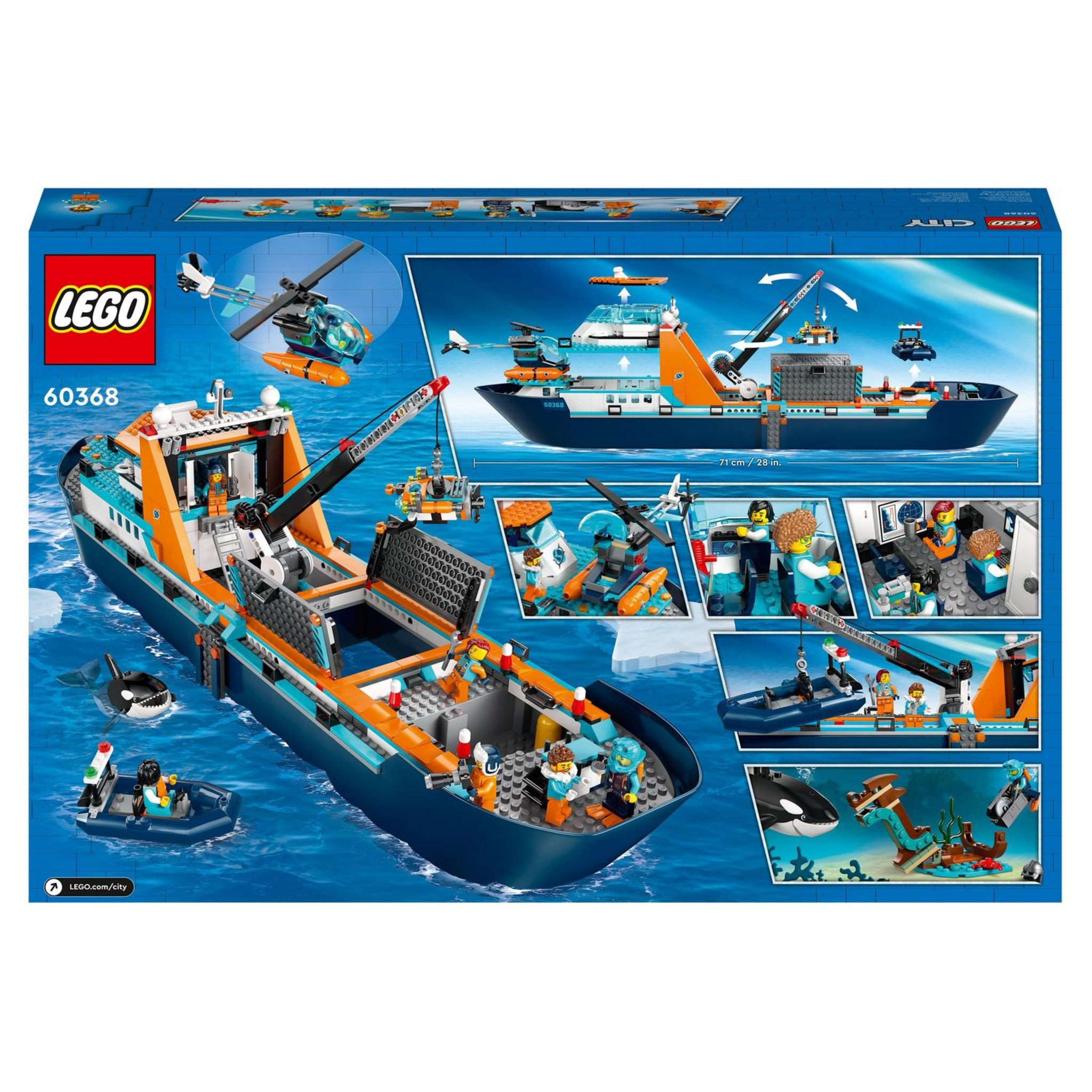 Voir la diapositive 2 : LEGO City 60368 - Le Navire d'Exploration Arctique, Grand Jouet avec Bateau Flottant, Hélicoptère, Sous-Marin, Épave de Viking, 7 Minifigurines et Figurine d'Orque