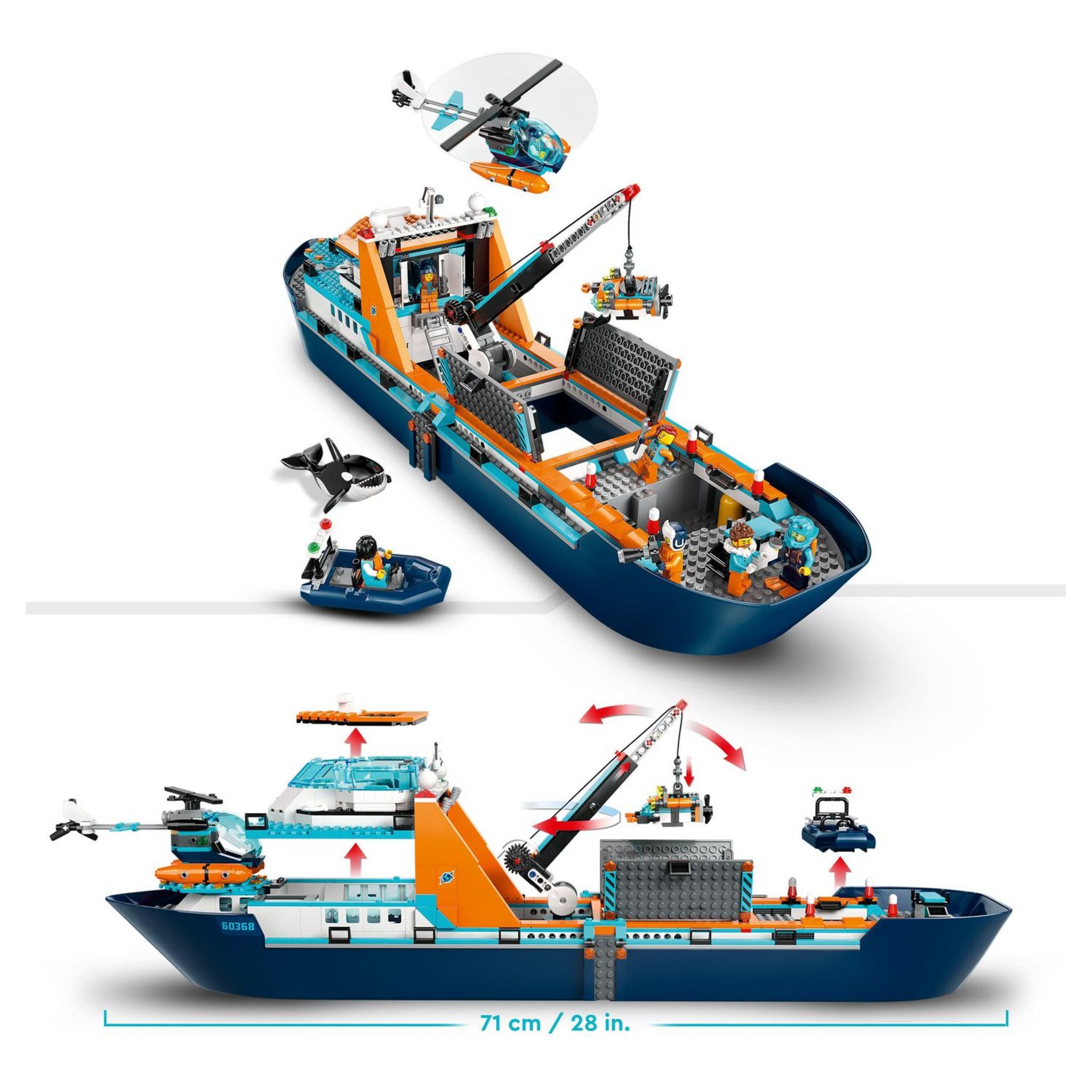 Voir la diapositive 6 : LEGO City 60368 - Le Navire d'Exploration Arctique, Grand Jouet avec Bateau Flottant, Hélicoptère, Sous-Marin, Épave de Viking, 7 Minifigurines et Figurine d'Orque