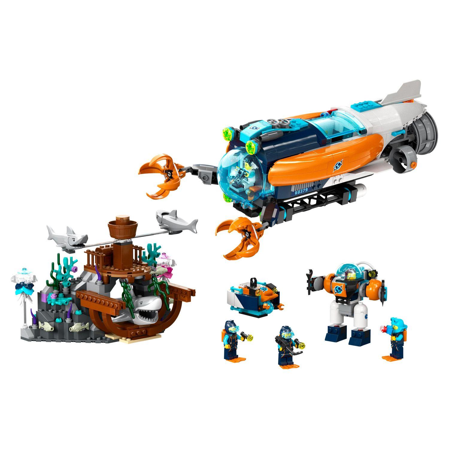 Voir la diapositive 3 : LEGO City 60379 - Le Sous-Marin d'Exploration en Eaux Profondes, Jouet avec Drone, Figurines Requin, Épave et Minifigurines Plongeur