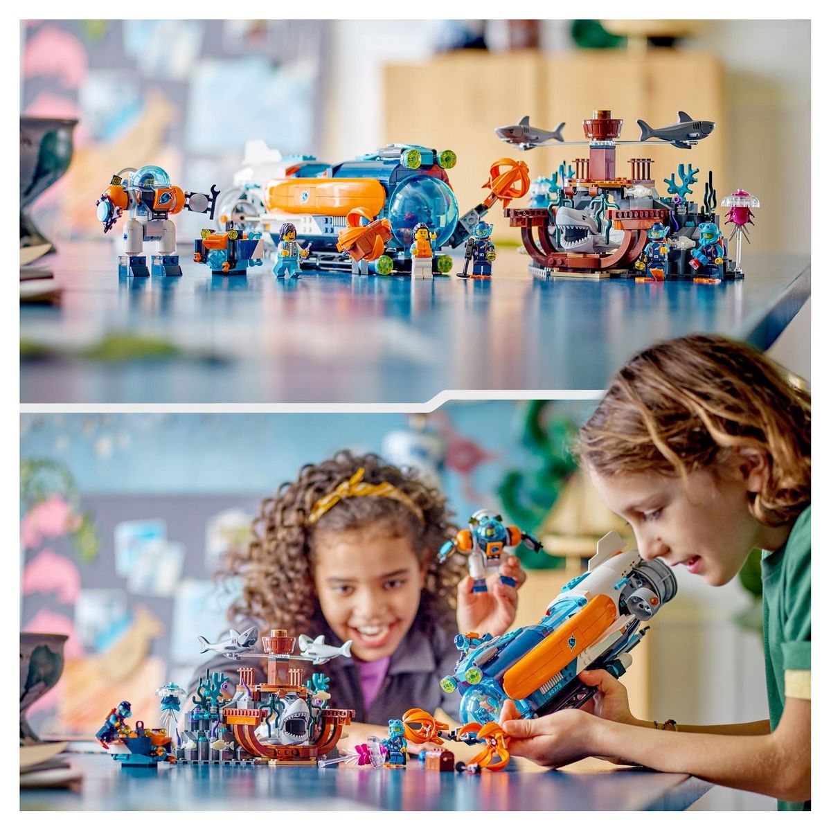 LEGO City 60379 - Le Sous-Marin d'Exploration en Eaux Profondes, Jouet avec Drone, Figurines Requin, Épave et Minifigurines Plongeur