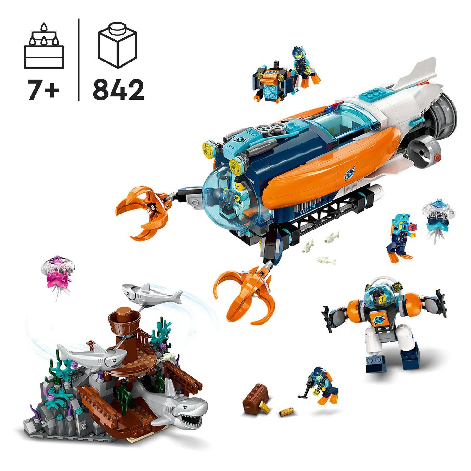 Voir la diapositive 4 : LEGO City 60379 - Le Sous-Marin d'Exploration en Eaux Profondes, Jouet avec Drone, Figurines Requin, Épave et Minifigurines Plongeur