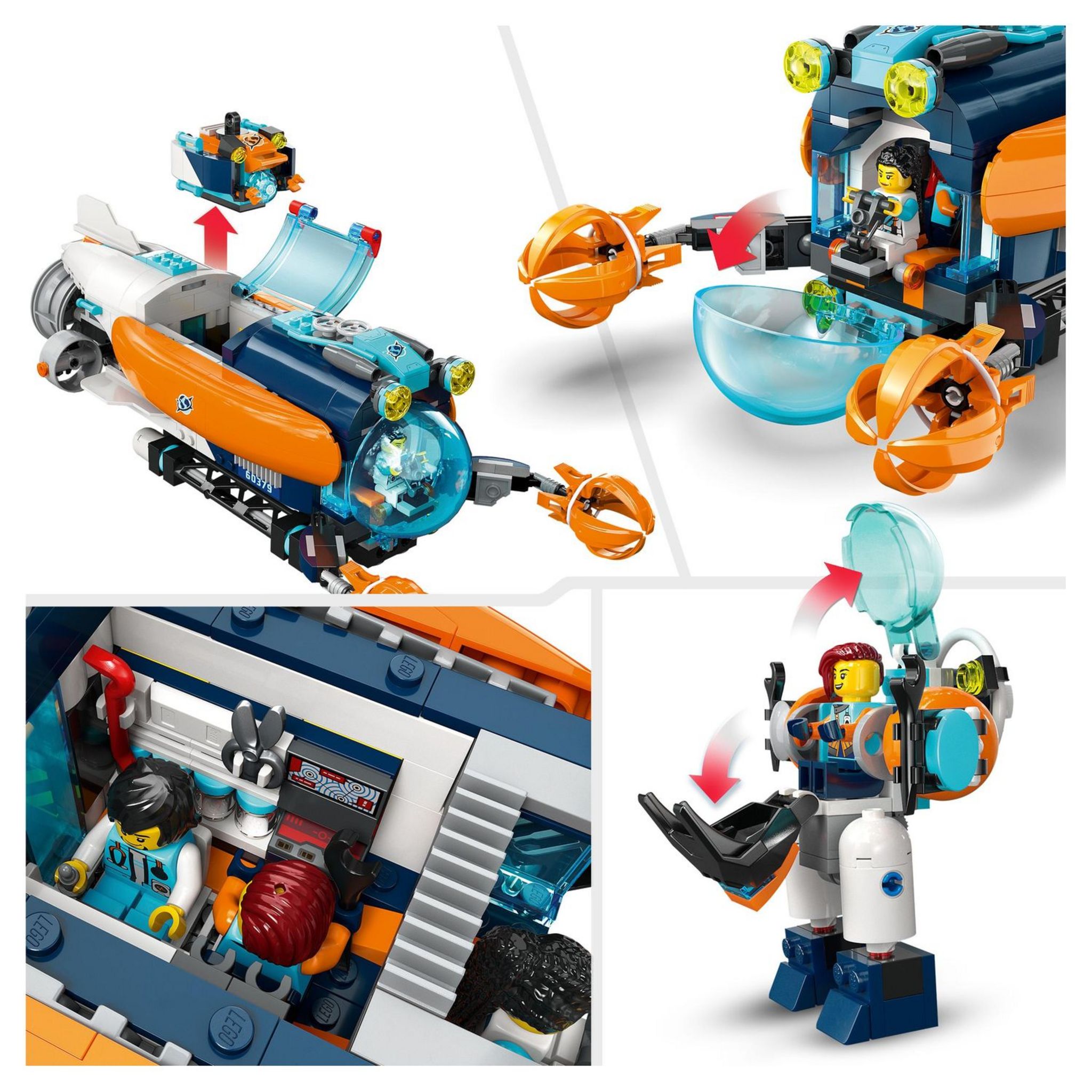 Voir la diapositive 6 : LEGO City 60379 - Le Sous-Marin d'Exploration en Eaux Profondes, Jouet avec Drone, Figurines Requin, Épave et Minifigurines Plongeur