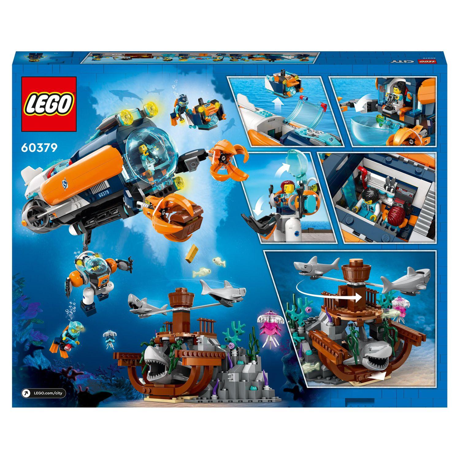 Voir la diapositive 9 : LEGO City 60379 - Le Sous-Marin d'Exploration en Eaux Profondes, Jouet avec Drone, Figurines Requin, Épave et Minifigurines Plongeur