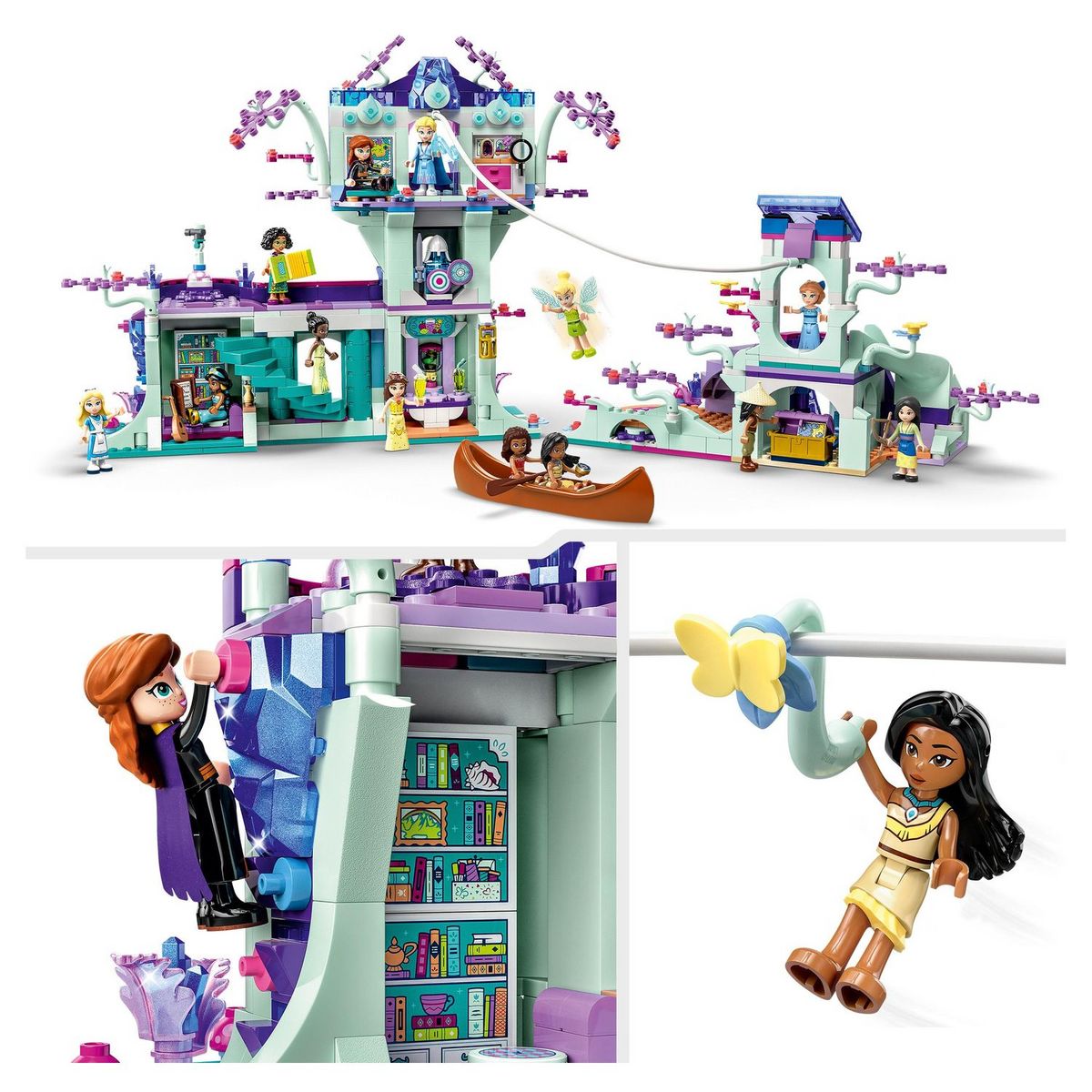 LEGO Disney Princess 43215 - La Cabane Enchantée dans l'Arbre, avec 13 Mini-Poupées Figurines dont Princesse Jasmine, Elsa, Anna & Moana, Jouet à 2 Niveaux