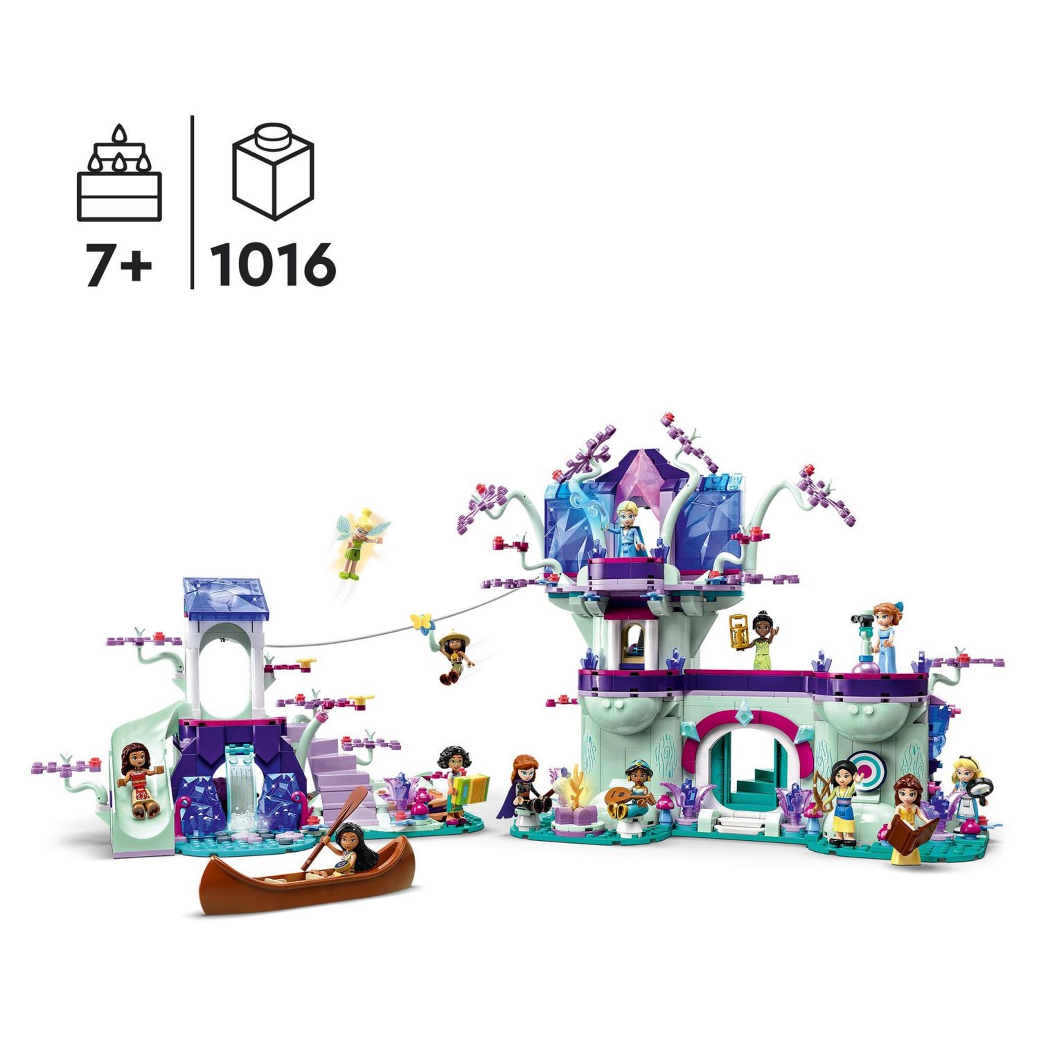 Voir la diapositive 7 : LEGO Disney Princess 43215 - La Cabane Enchantée dans l'Arbre, avec 13 Mini-Poupées Figurines dont Princesse Jasmine, Elsa, Anna & Moana, Jouet à 2 Niveaux