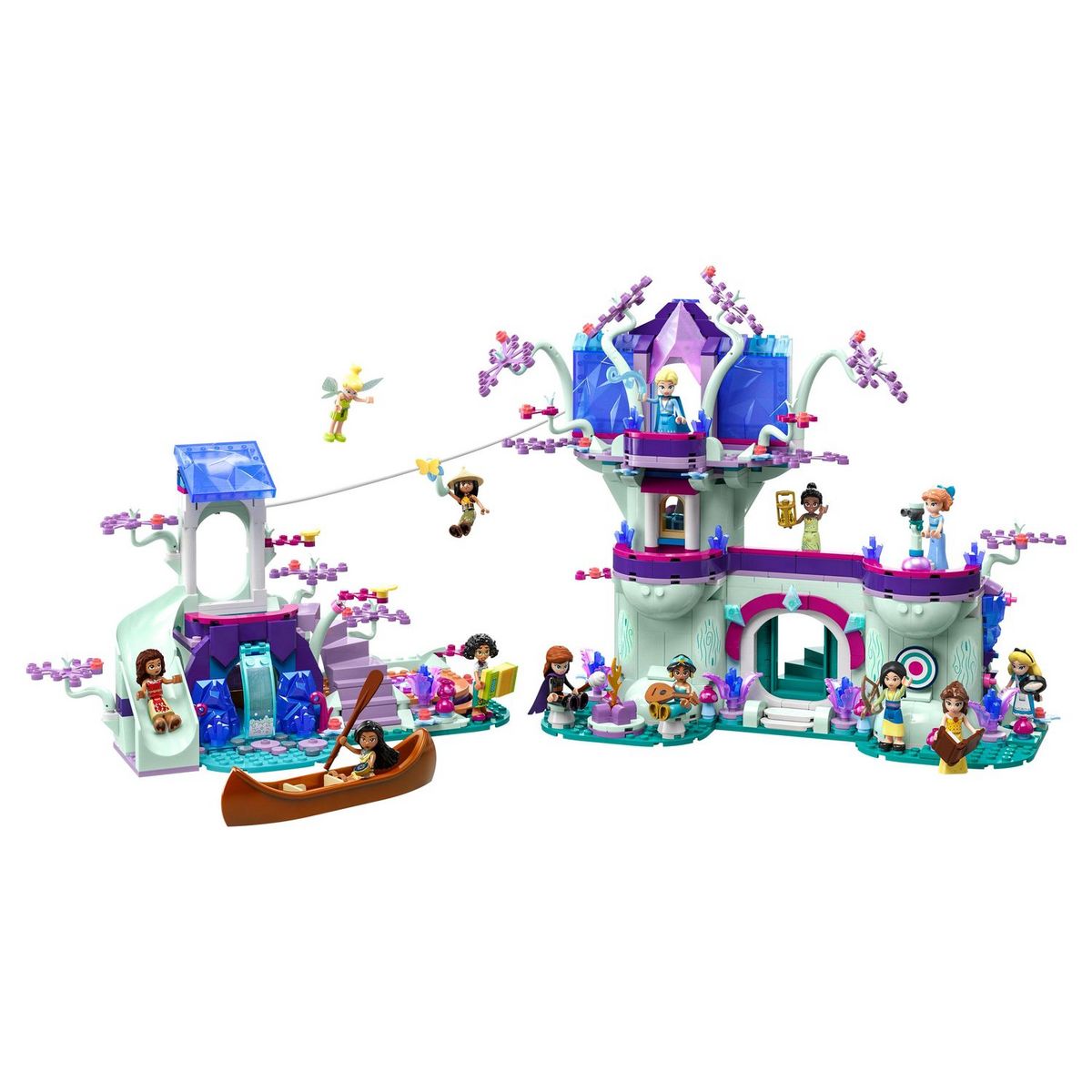 LEGO Disney Princess 43215 - La Cabane Enchantée dans l'Arbre, avec 13 Mini-Poupées Figurines dont Princesse Jasmine, Elsa, Anna & Moana, Jouet à 2 Niveaux