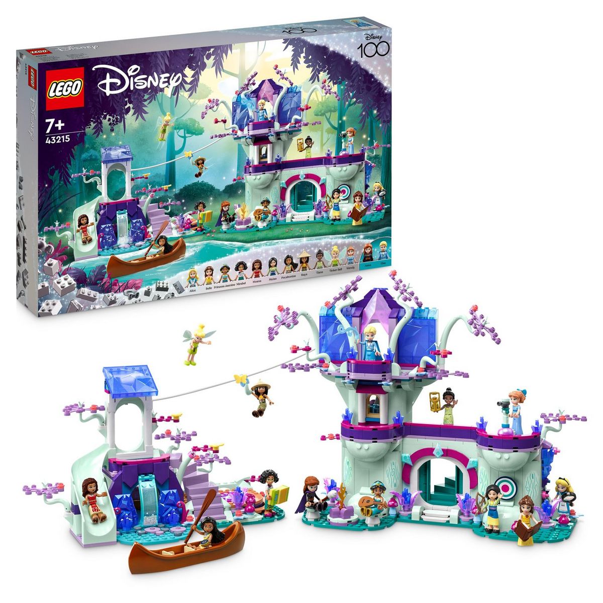 LEGO Disney Princess 43215 - La Cabane Enchantée dans l'Arbre, avec 13 Mini-Poupées Figurines dont Princesse Jasmine, Elsa, Anna & Moana, Jouet à 2 Niveaux