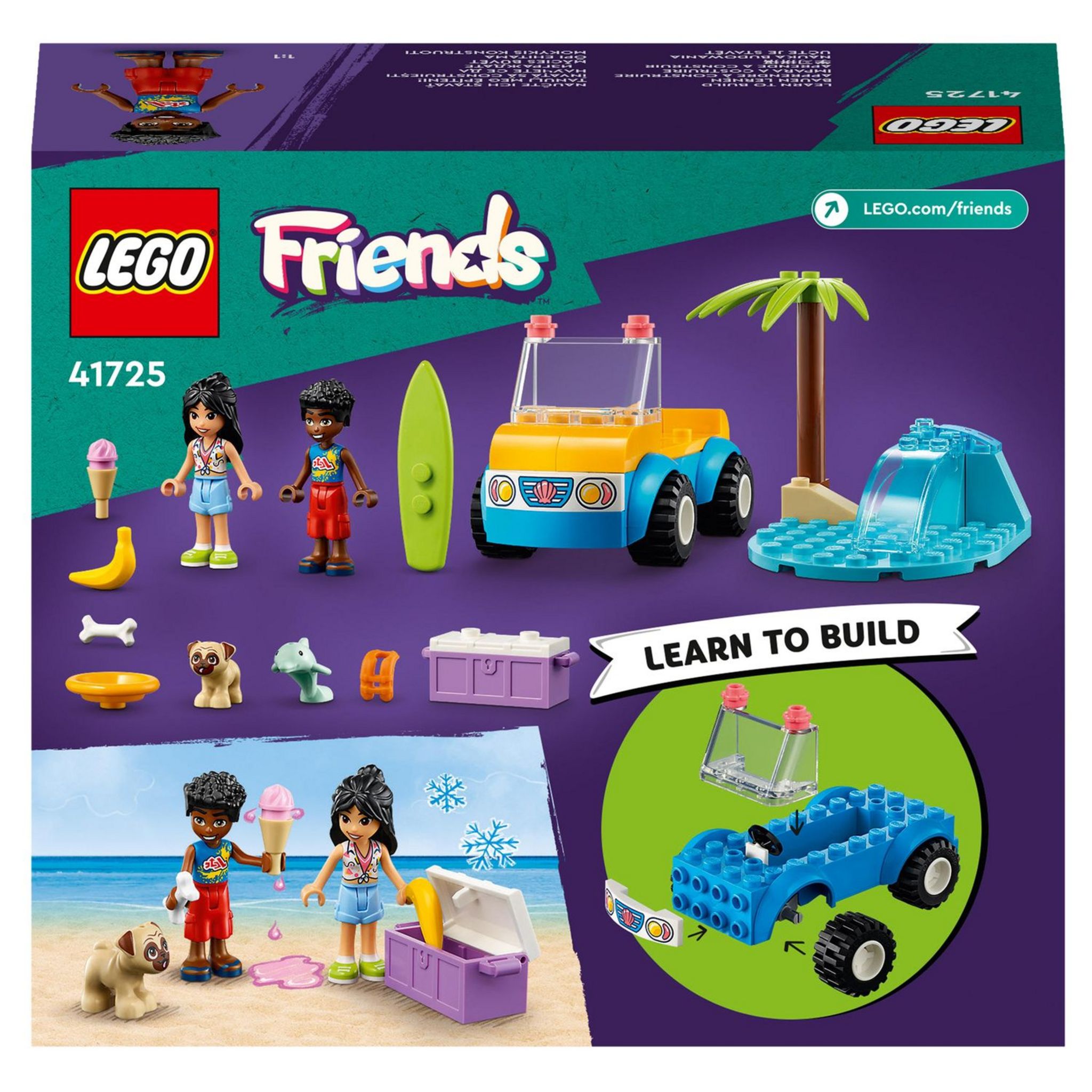Voir la diapositive 2 : LEGO Friends  41725 - La Journée à la Plage en Buggy, Jouet avec Voiture, Planche de Surf, Mini-Poupées, plus Figurines d'Animaux Dauphin et Chien