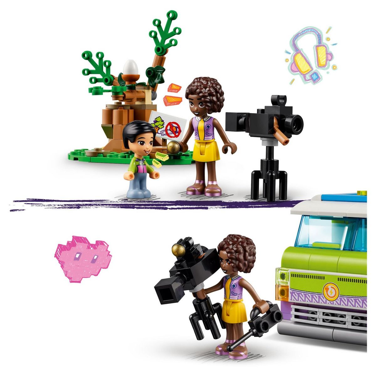 LEGO Friends 41749 - Le Camion de Reportage, Set de Sauvetage d'Animaux, Imaginer Filmer un Reportage, avec Jouet de Camion, Figurine Hibou et Mini-Poupée Aliya