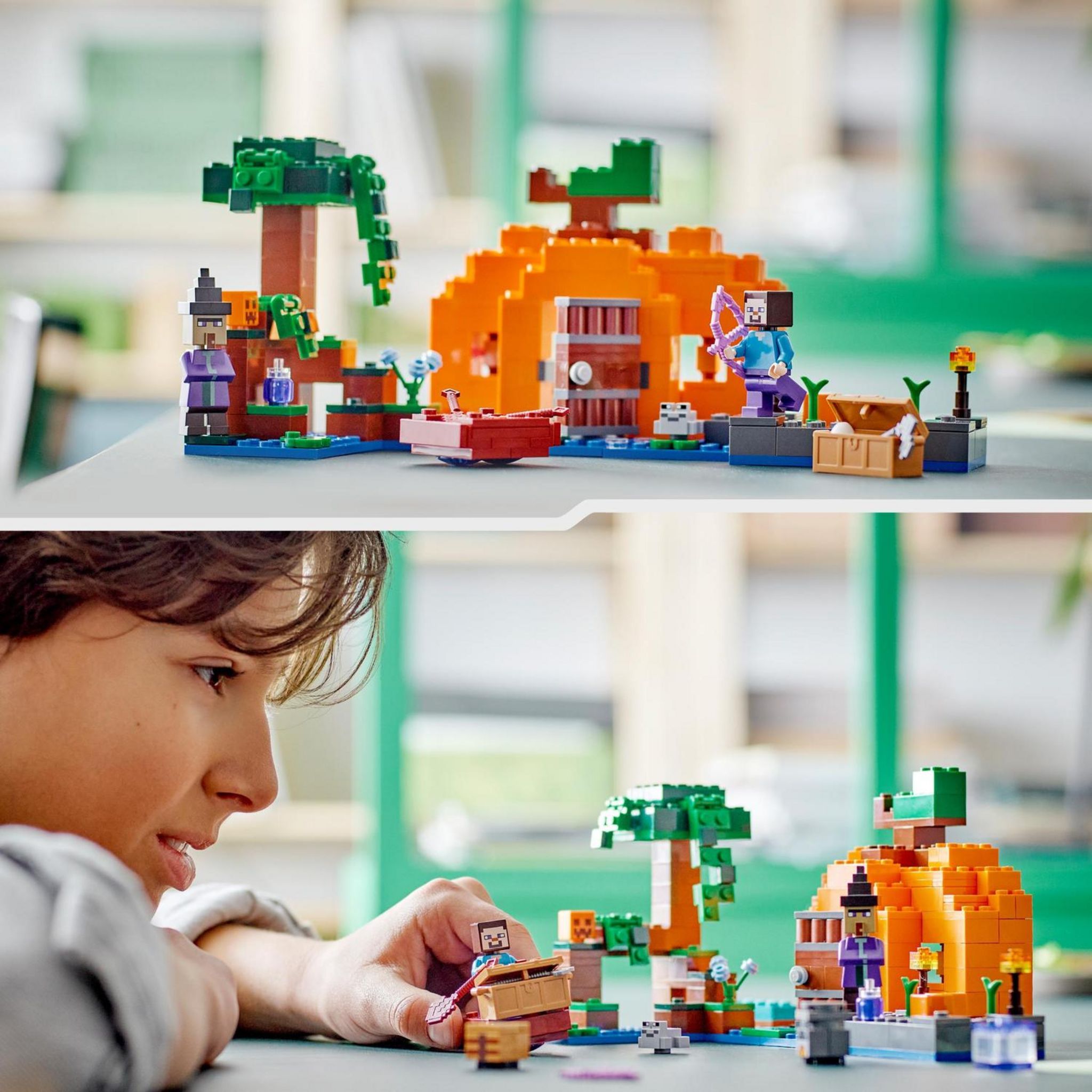 Voir la diapositive 4 : LEGO LEGO Minecraft 21248 La Ferme Citrouille, Jouet de Maison avec Figurines Steve et Sorcière