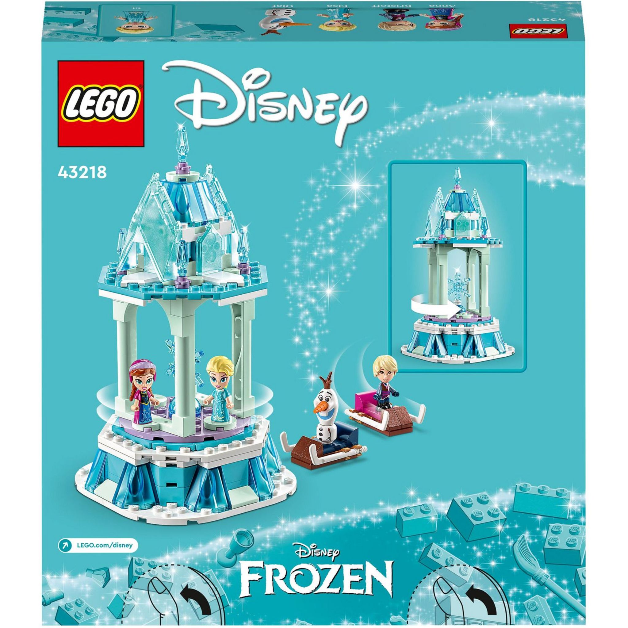 Voir la diapositive 2 : LEGO Disney Princess 43218 - Le Manège Magique d'Anna et Elsa, Jouet inspiré du Château de la Reine des Neiges avec Micro-Poupée Kristoff et Figurine Olaf