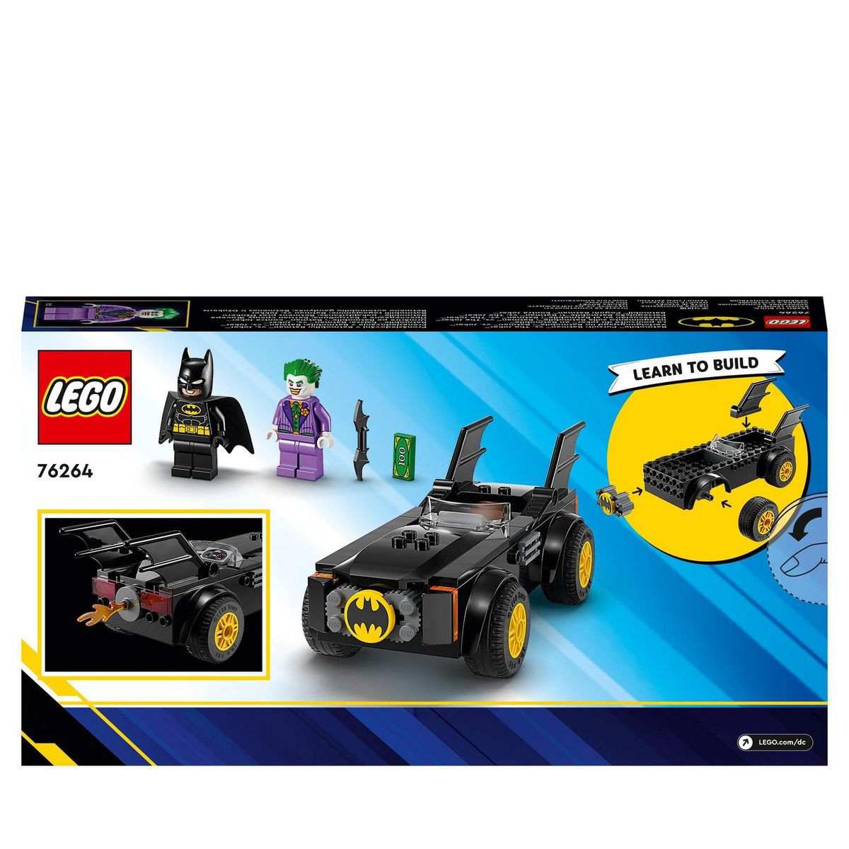 LEGO LEGO DC 76264 La Poursuite du Joker en Batmobile, Jouet de Voiture, avec Brique de Démarrage Super-Héros