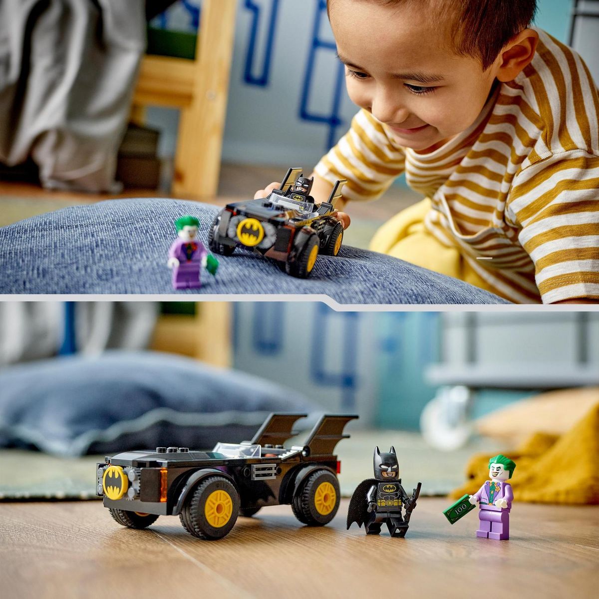 LEGO LEGO DC 76264 La Poursuite du Joker en Batmobile, Jouet de Voiture, avec Brique de Démarrage Super-Héros